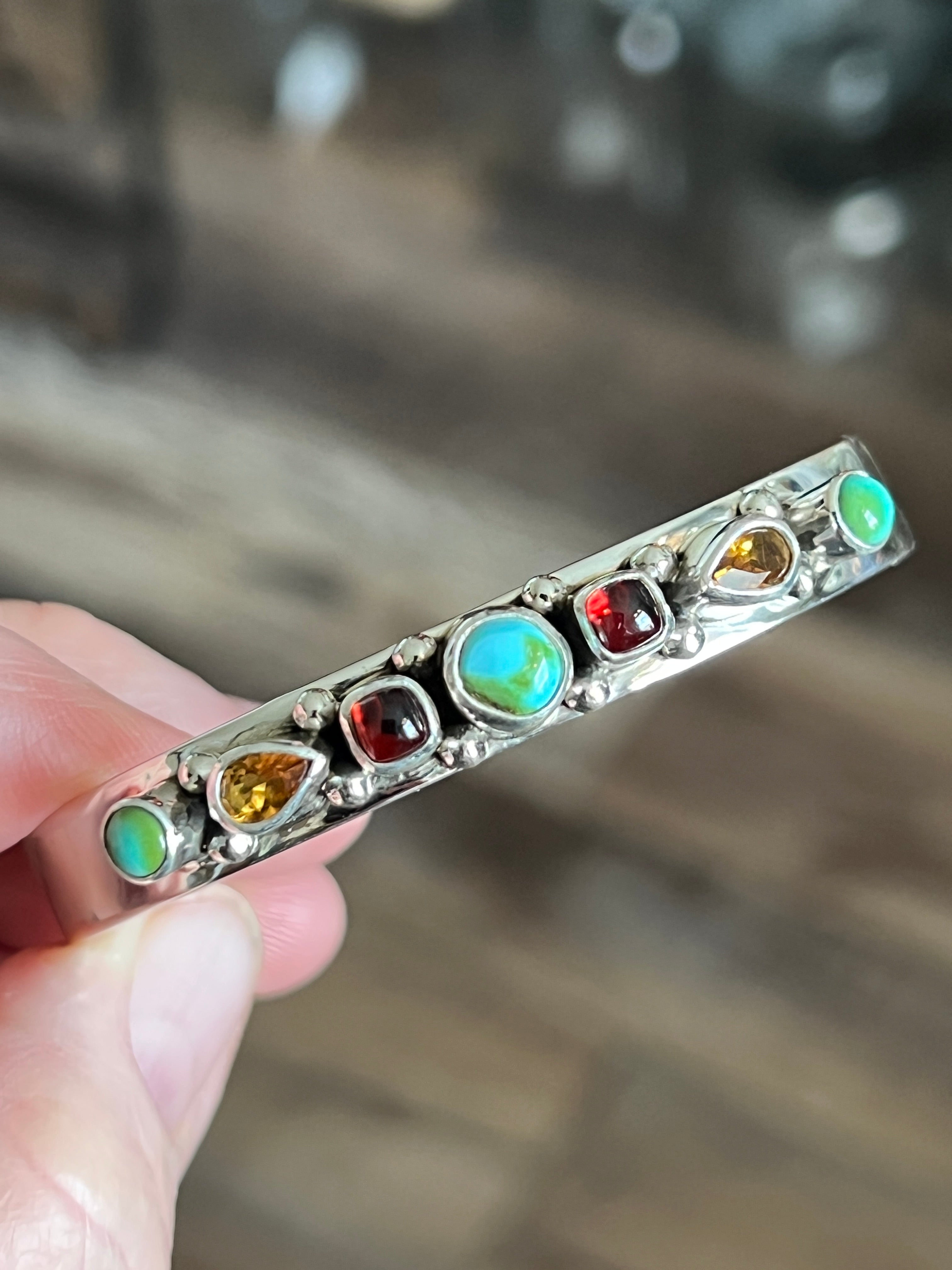 Handcrafted Sterling Silver Gems & Jewels Stacker Cuffs Bracelet by Lucy Jake, Narrow