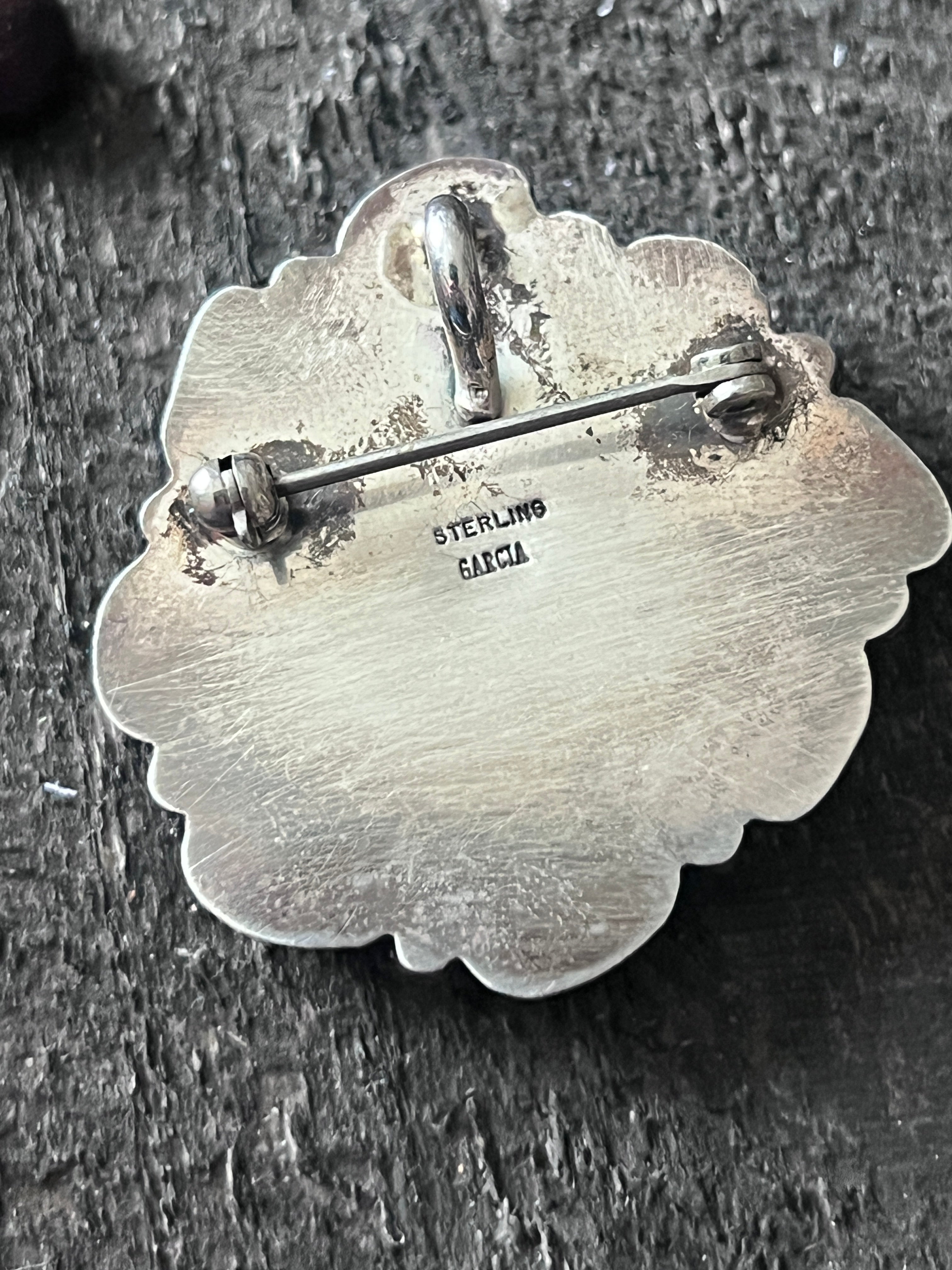 Estate Collection Sterling Silver and Sleeping Beauty Turquoise Cluster Brooch/Pendant Signed Garcia
