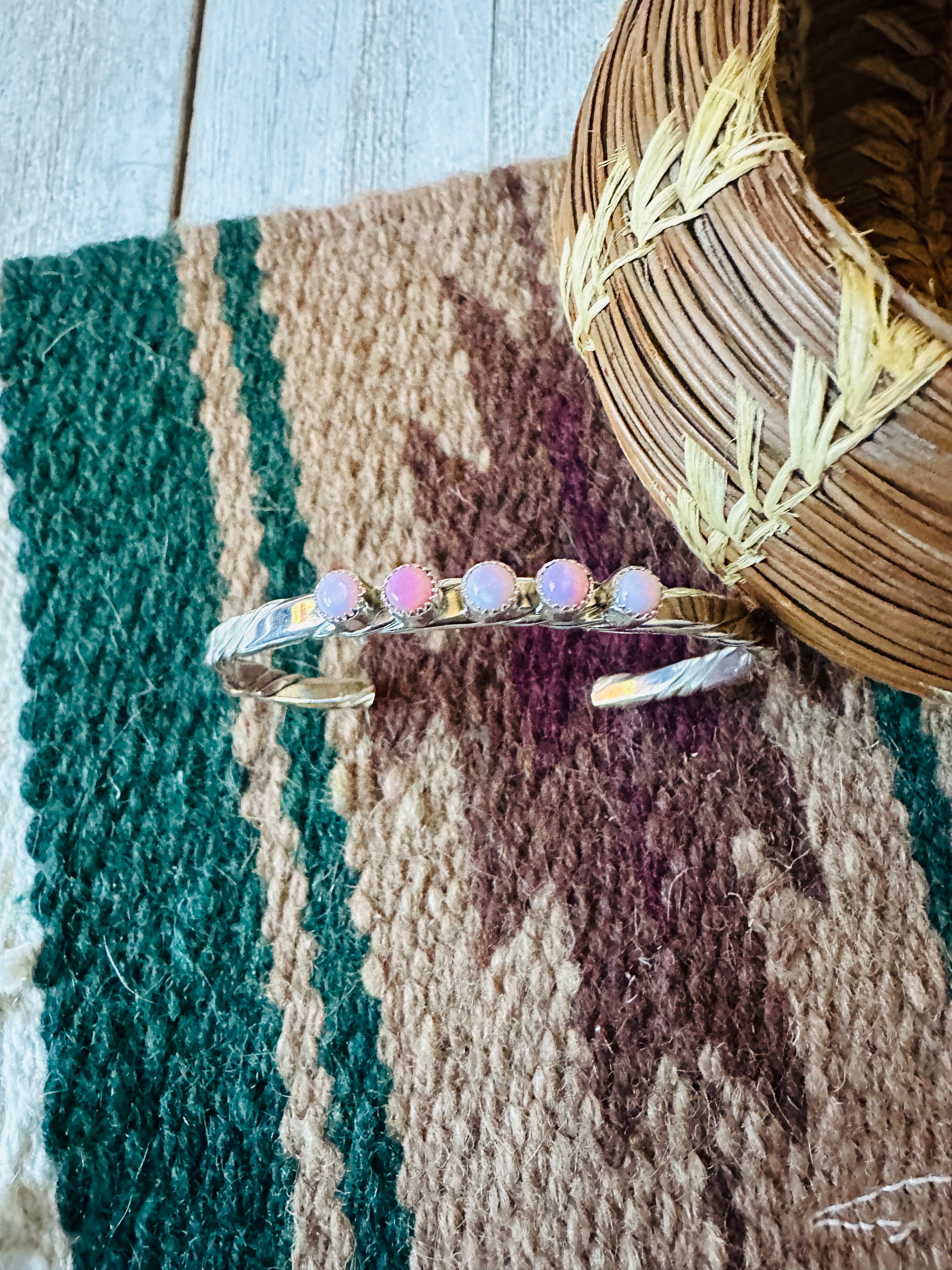 Navajo Queen Pink Conch & Sterling Silver Cuff Bracelet