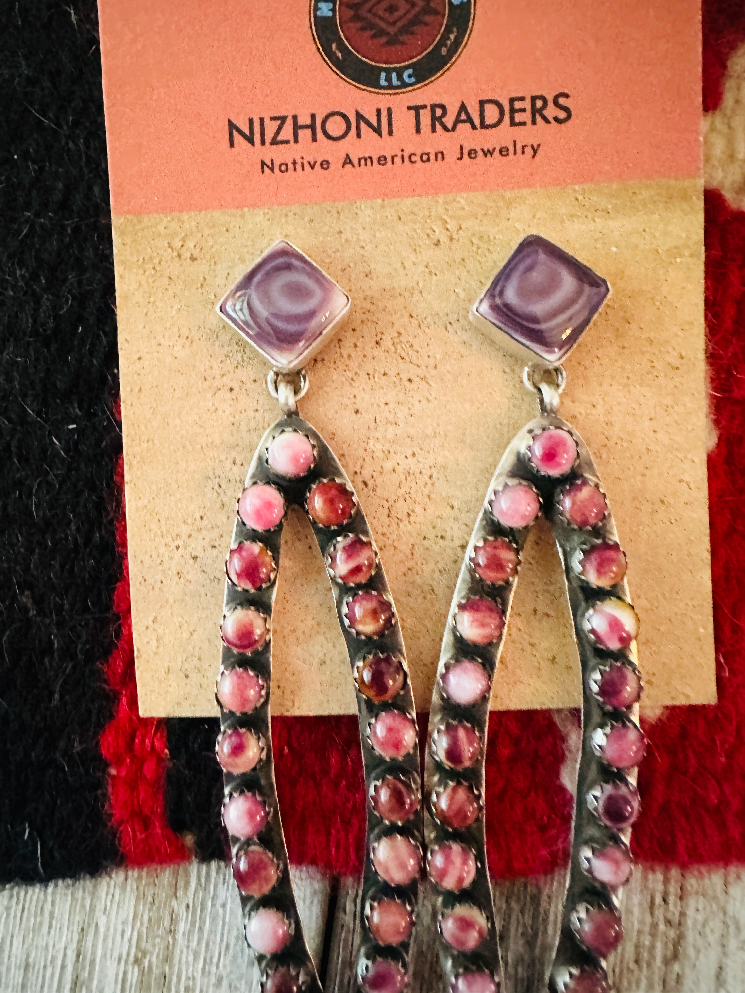 Handcrafted Sterling Silver & Purple Spiny Cluster Marquise Dangle Earrings