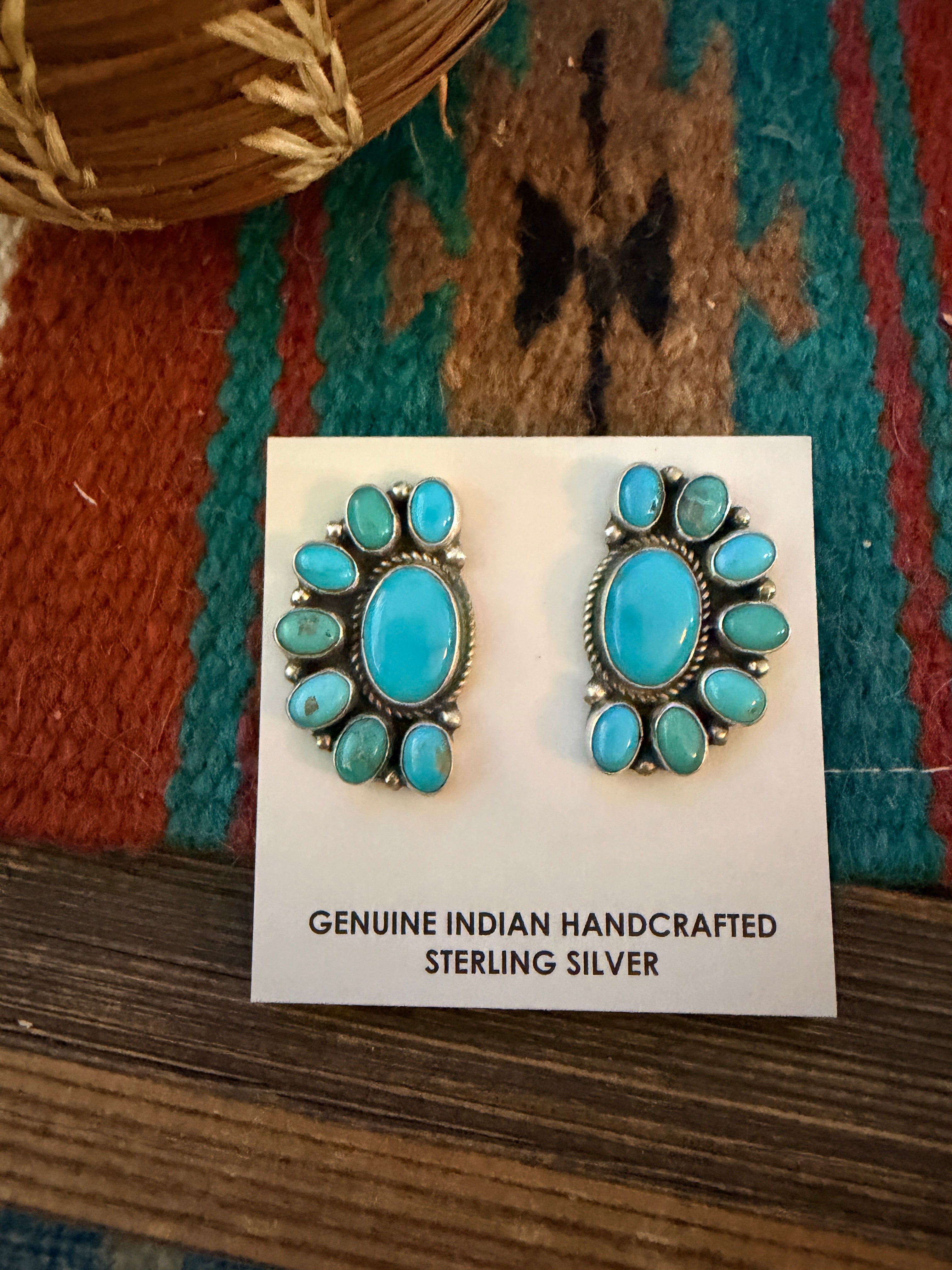 Handcrafted Turquoise & Sterling Silver Cluster Post Earrings by Genevieve James