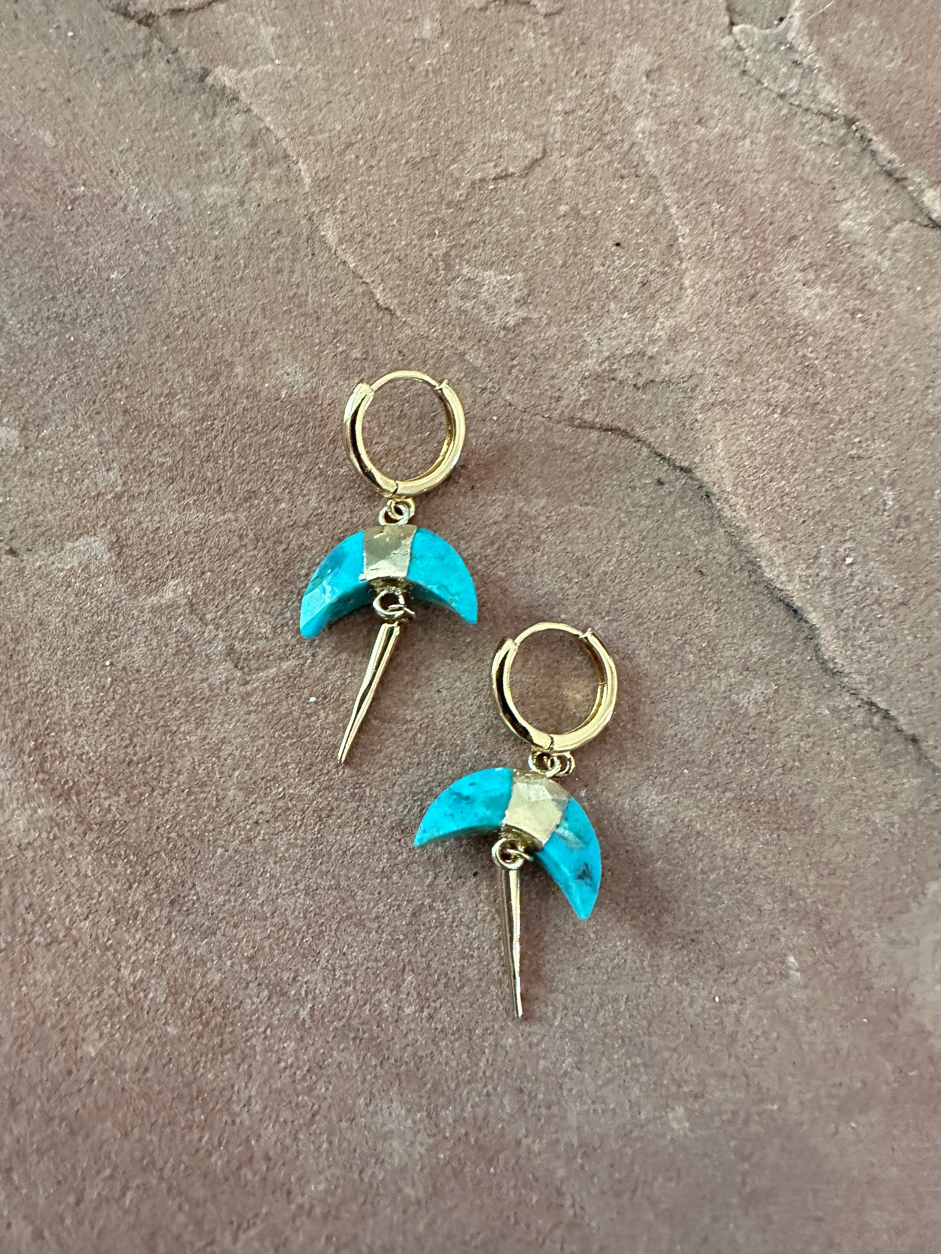 “The Golden Collection” MOON Hoops Handmade Turquoise & 14k Gold Plated Mini Hoop Earrings