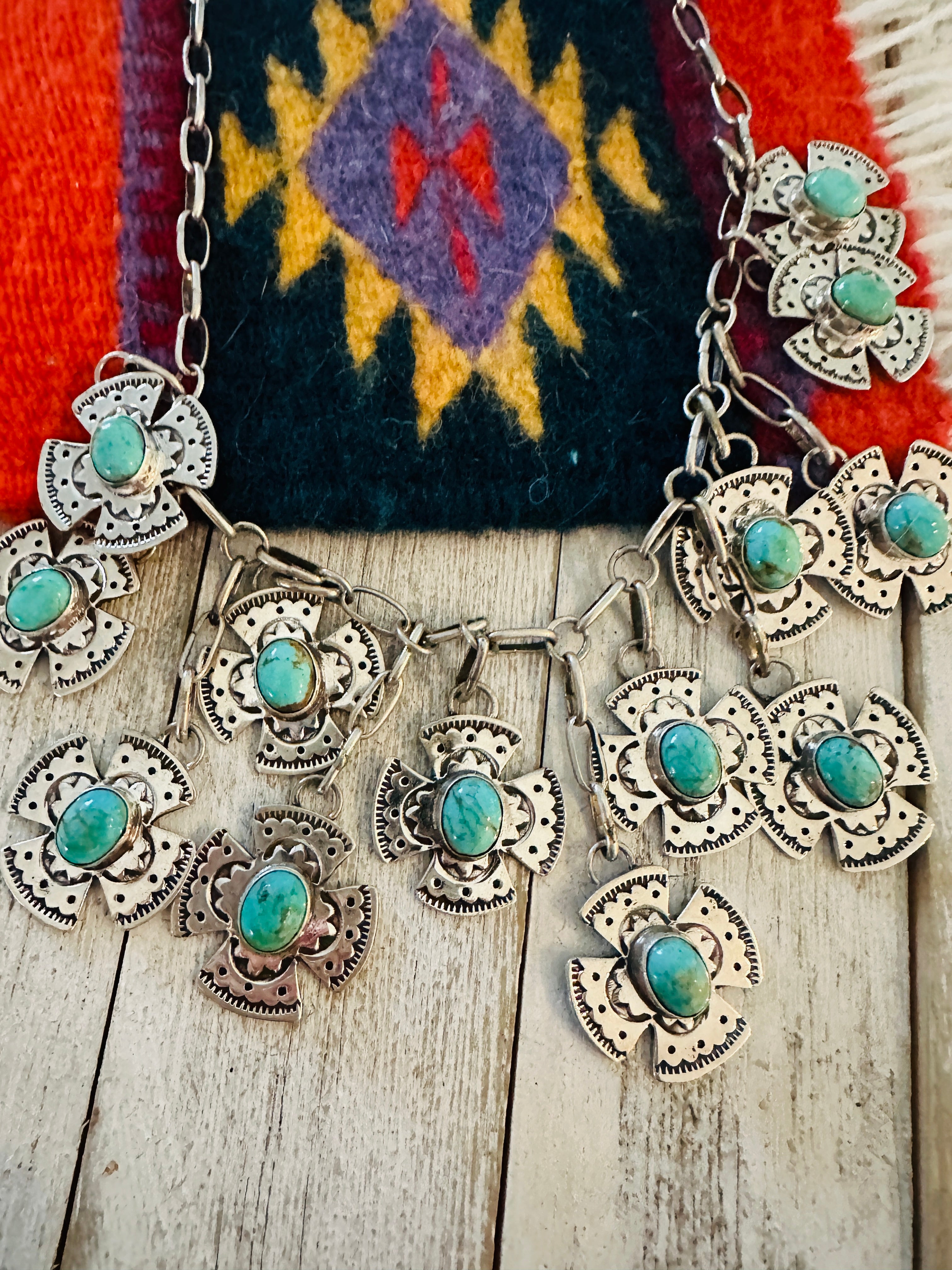 Navajo Sterling Silver & Turquoise Cross Drop Necklace