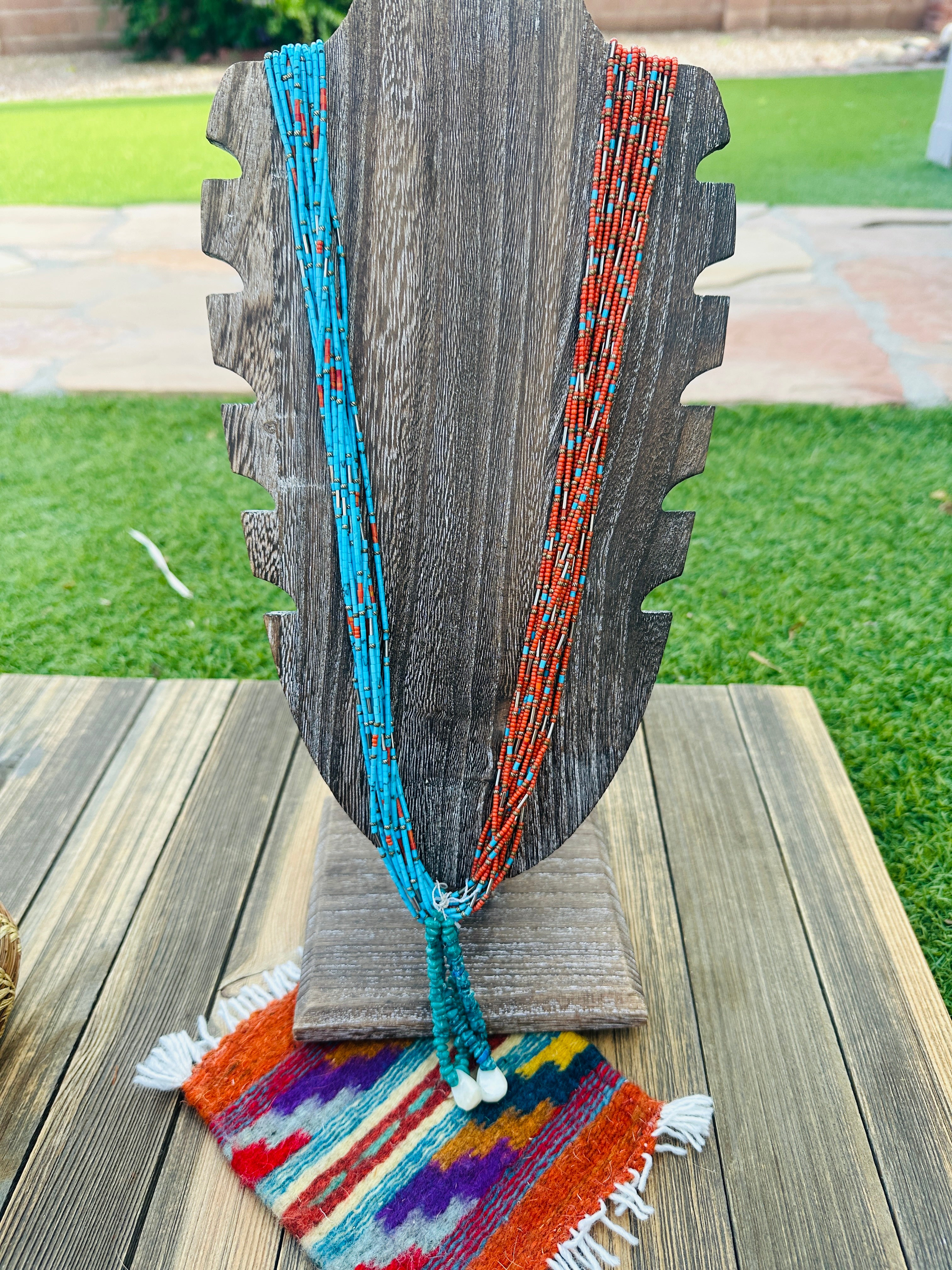 Old Pawn Handcrafted Turquoise, Coral & Sterling Silver Beaded 36” Necklace