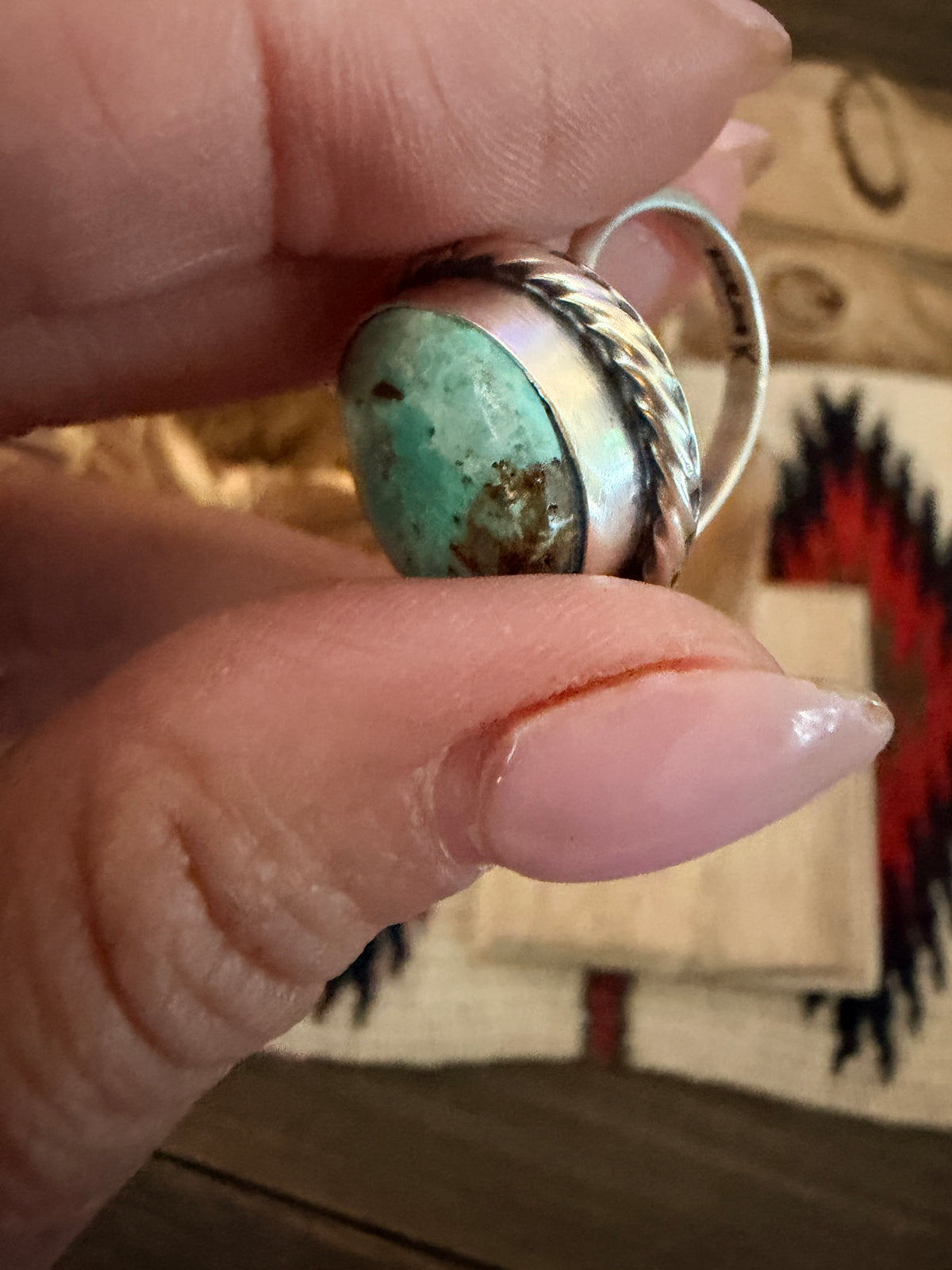 Handcrafted Turquoise & Sterling Silver Ring Size 8