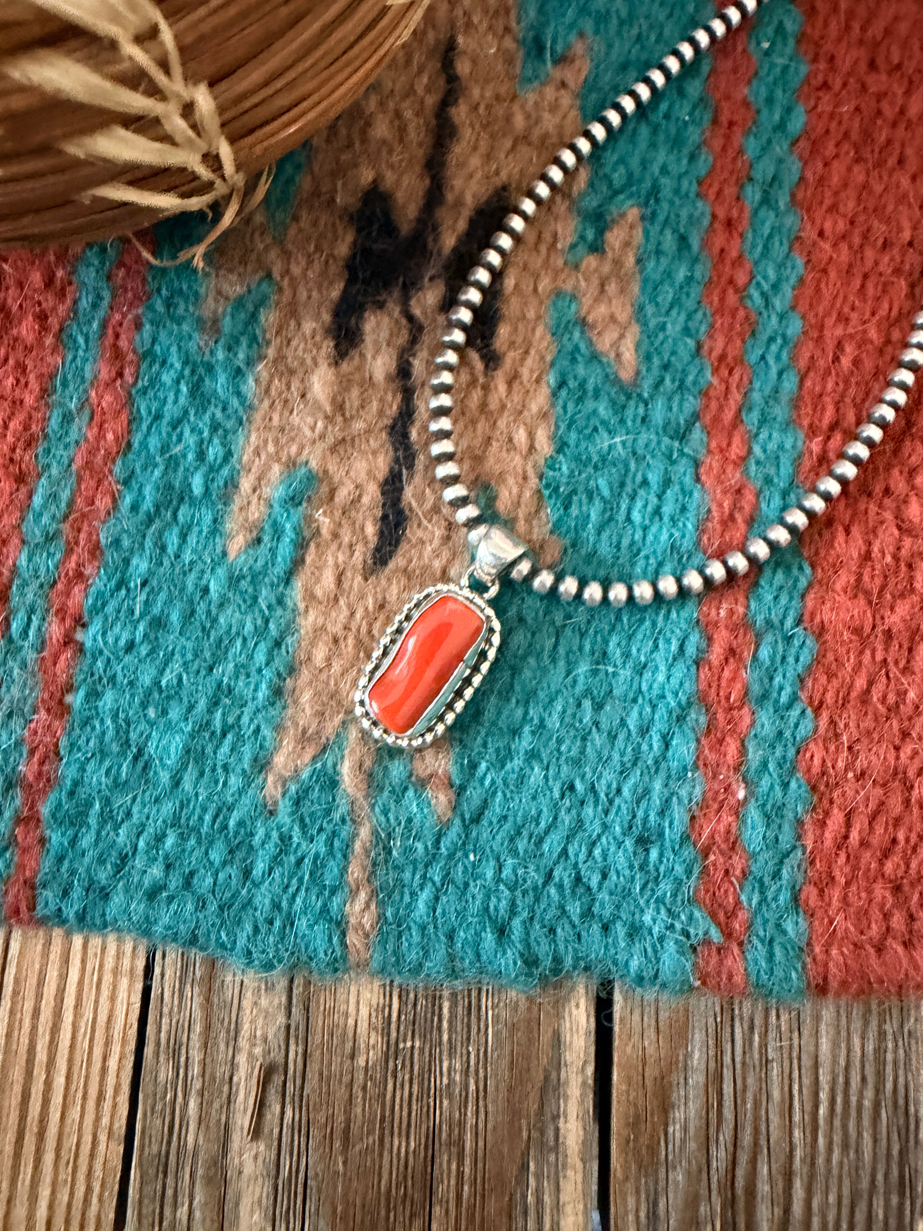 Handcrafted Sterling Silver & Coral Pendant by Patrick Skeets