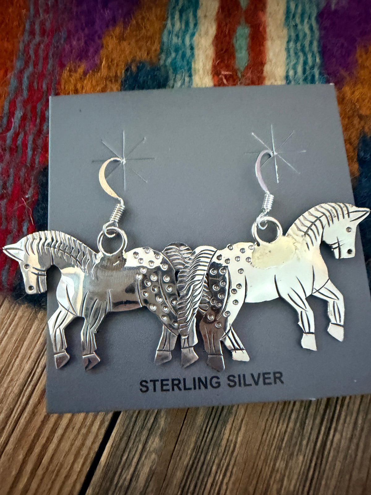 Handcrafted Sterling Silver Horse Dangle Earrings by Louise Yazzie