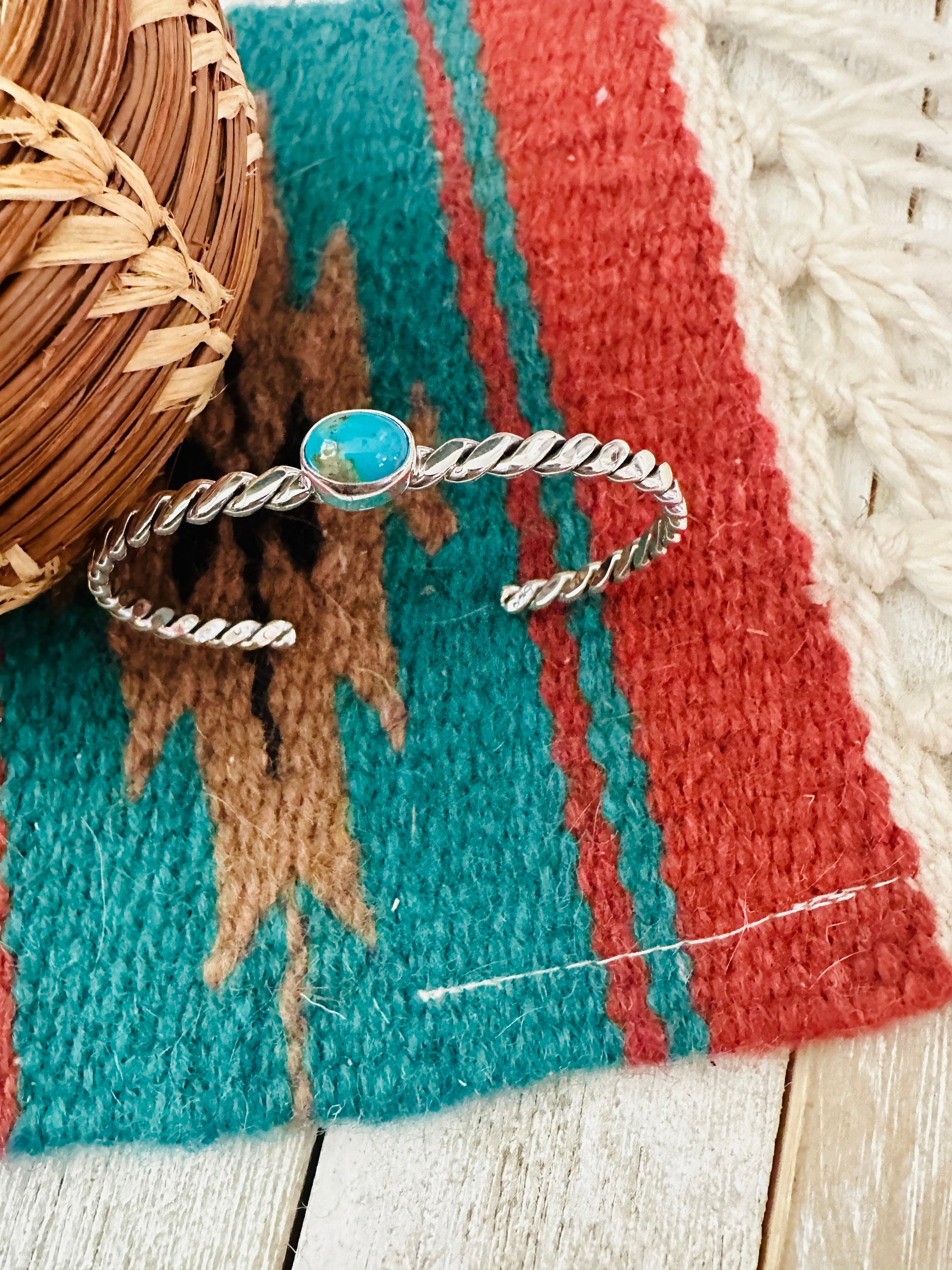 Navajo Twisted Sterling Silver & Turquoise Cuff Bracelet