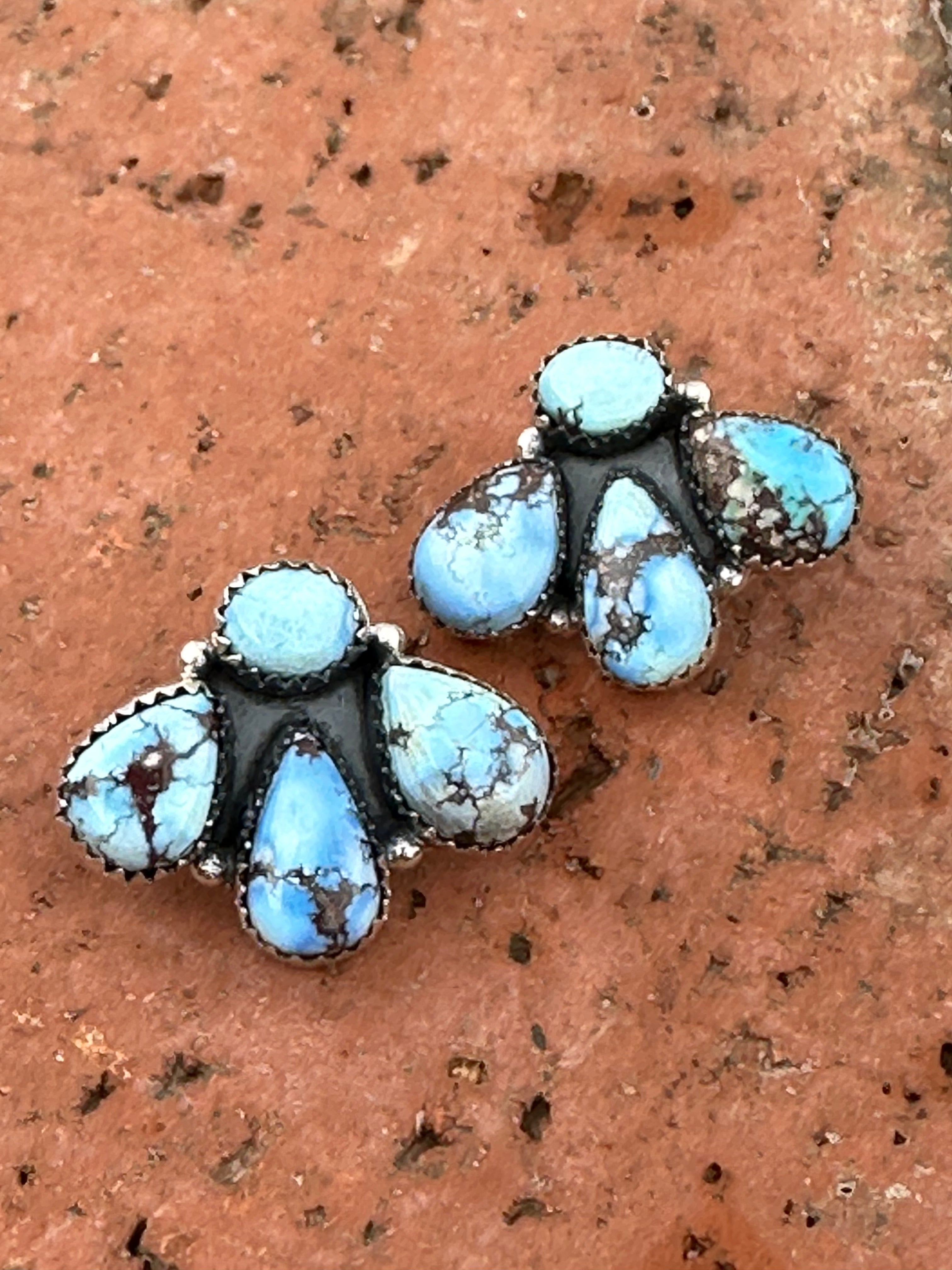 Nizhoni “The Backroads” Golden Hills Turquoise & Sterling Silver 4 Stone Earrings Handmade