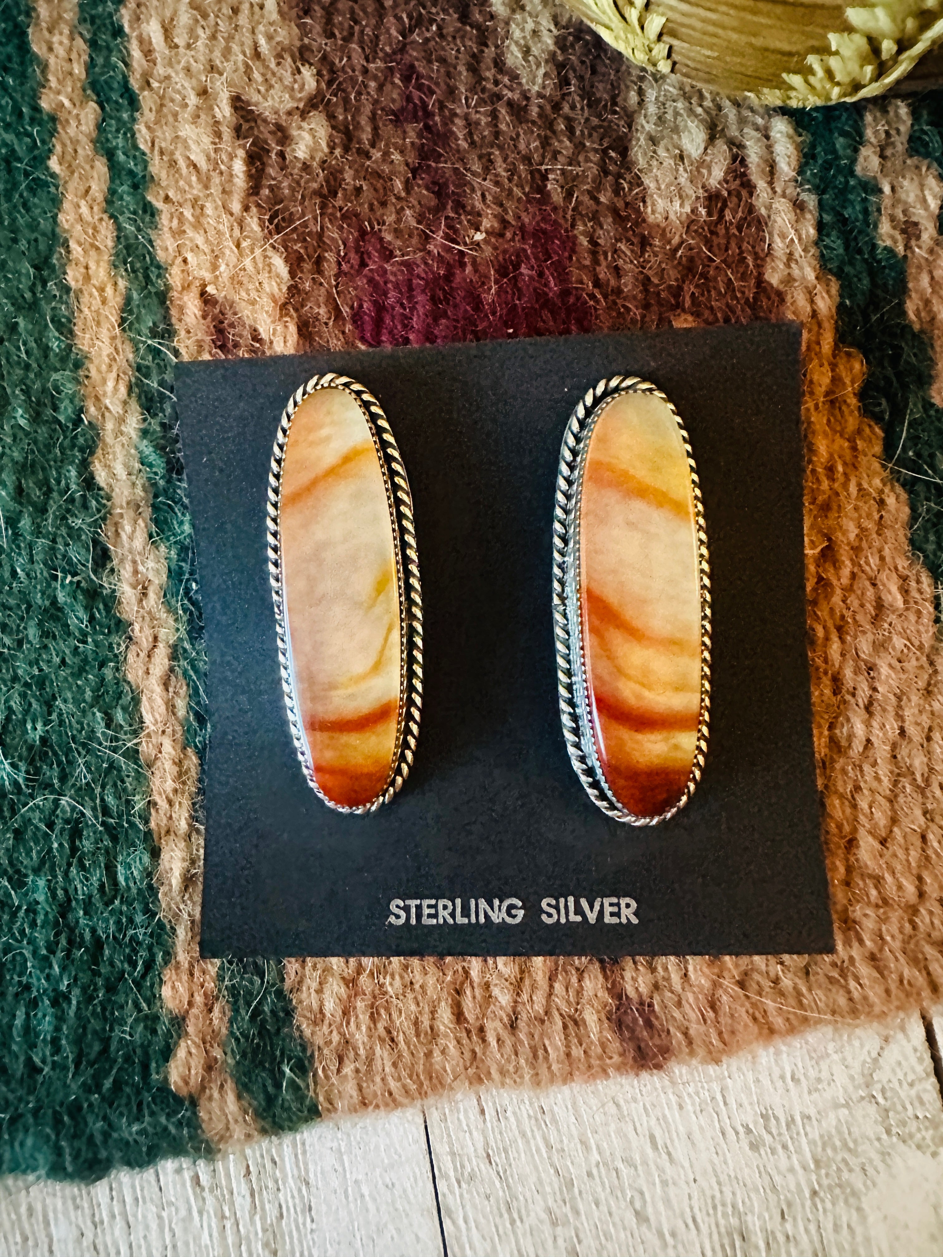 Navajo Jasper Sterling Silver Post Earrings Signed