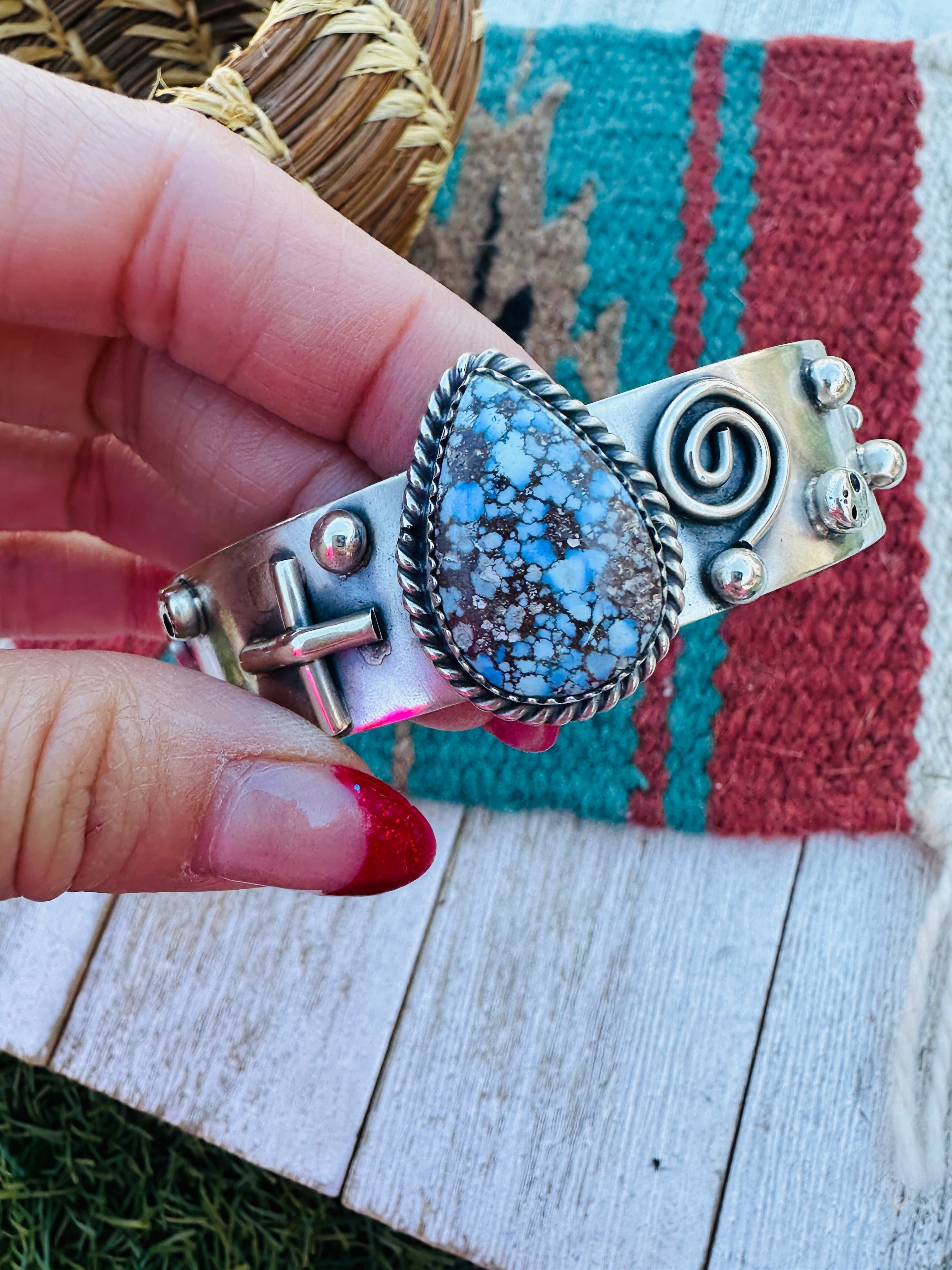 Handcrafted Sterling Silver & Golden Hills Turquoise Cuff Bracelet by Delbert Santos