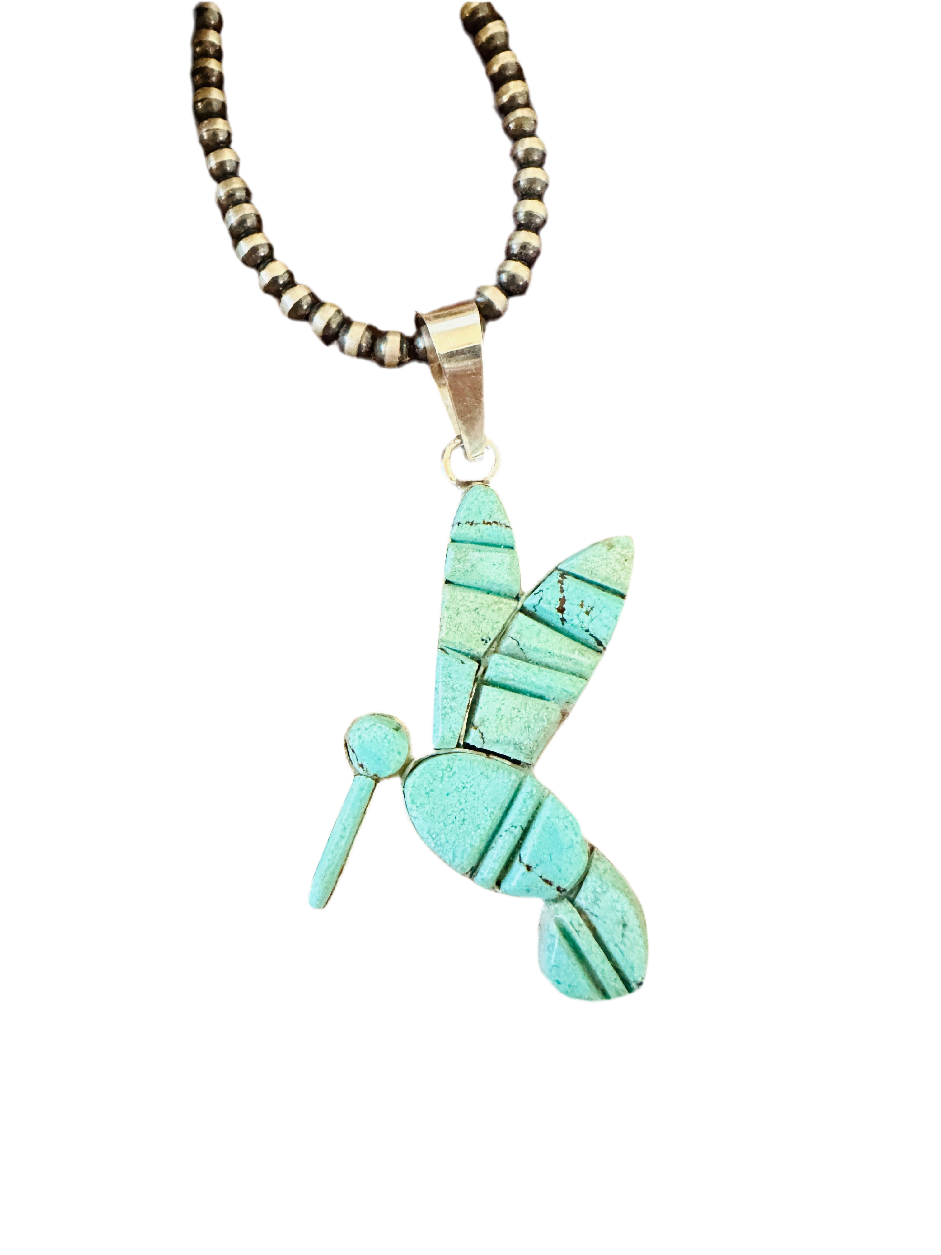 Handcrafted Sterling Silver & Turquoise Inlay Dragonfly Pendant