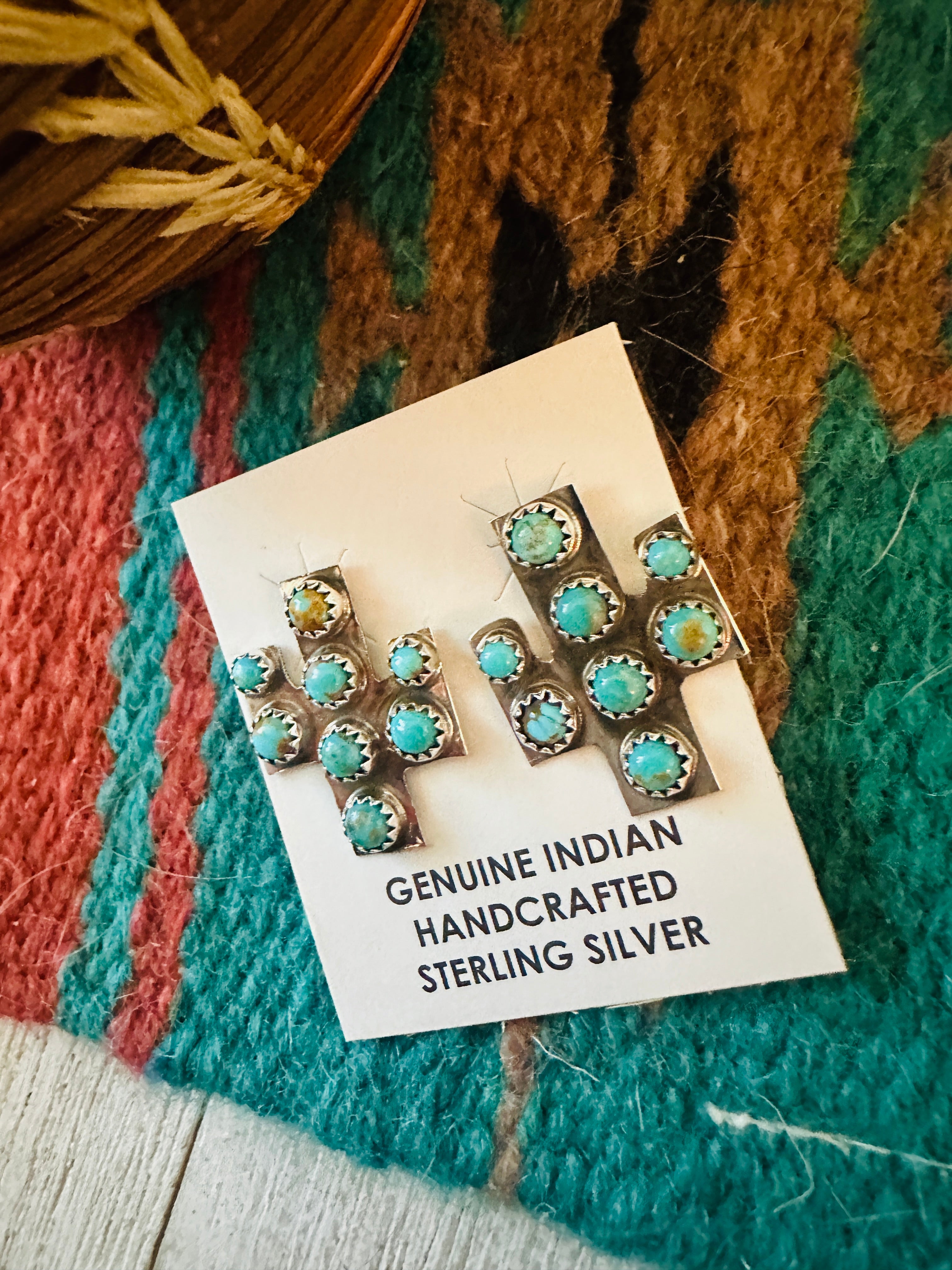 Navajo Sterling Silver & Turquoise Cactus Post Earrings