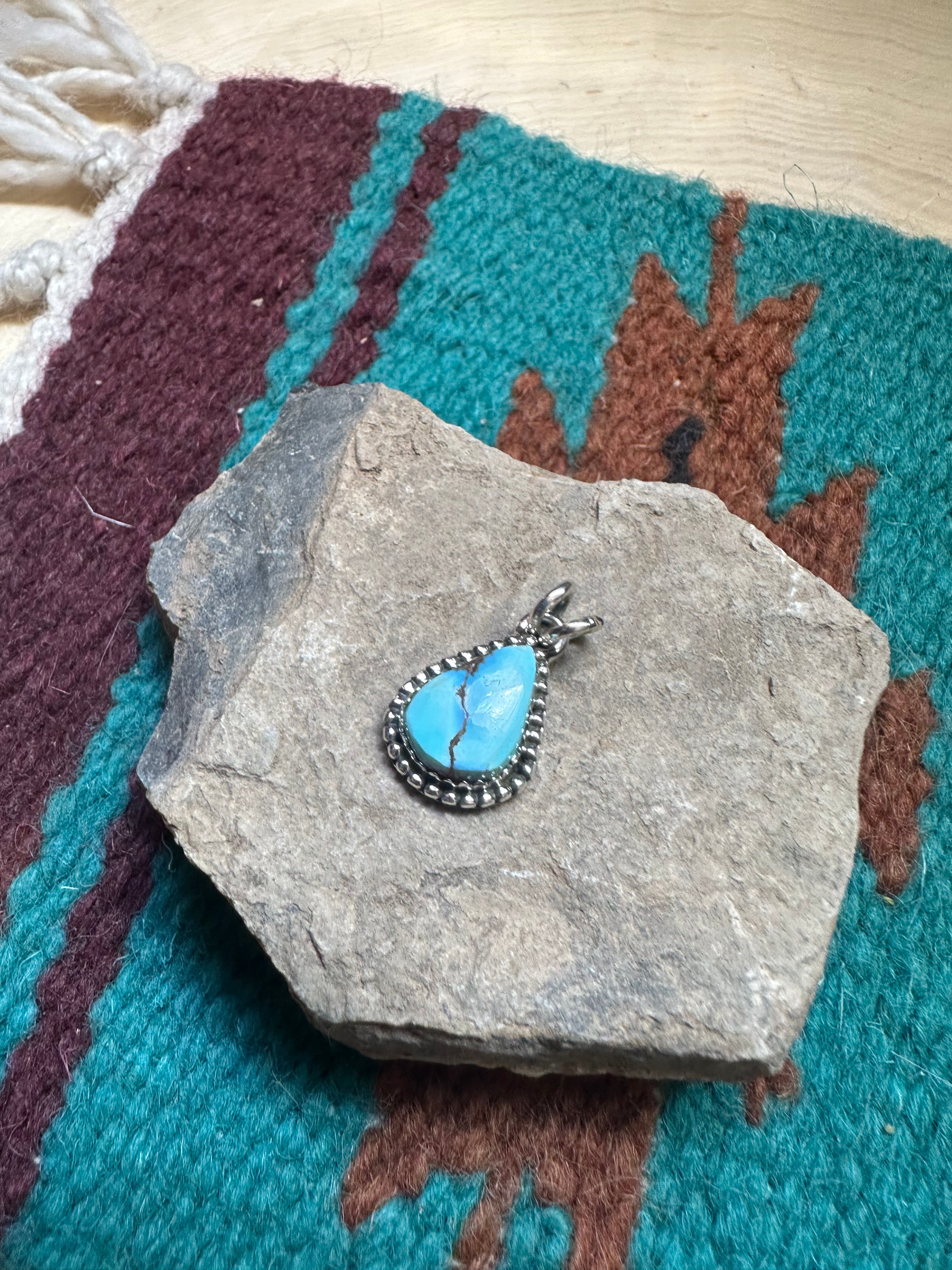 Handmade Golden Hills Turquoise & Sterling Silver Small Pendant Signed Nizhoni