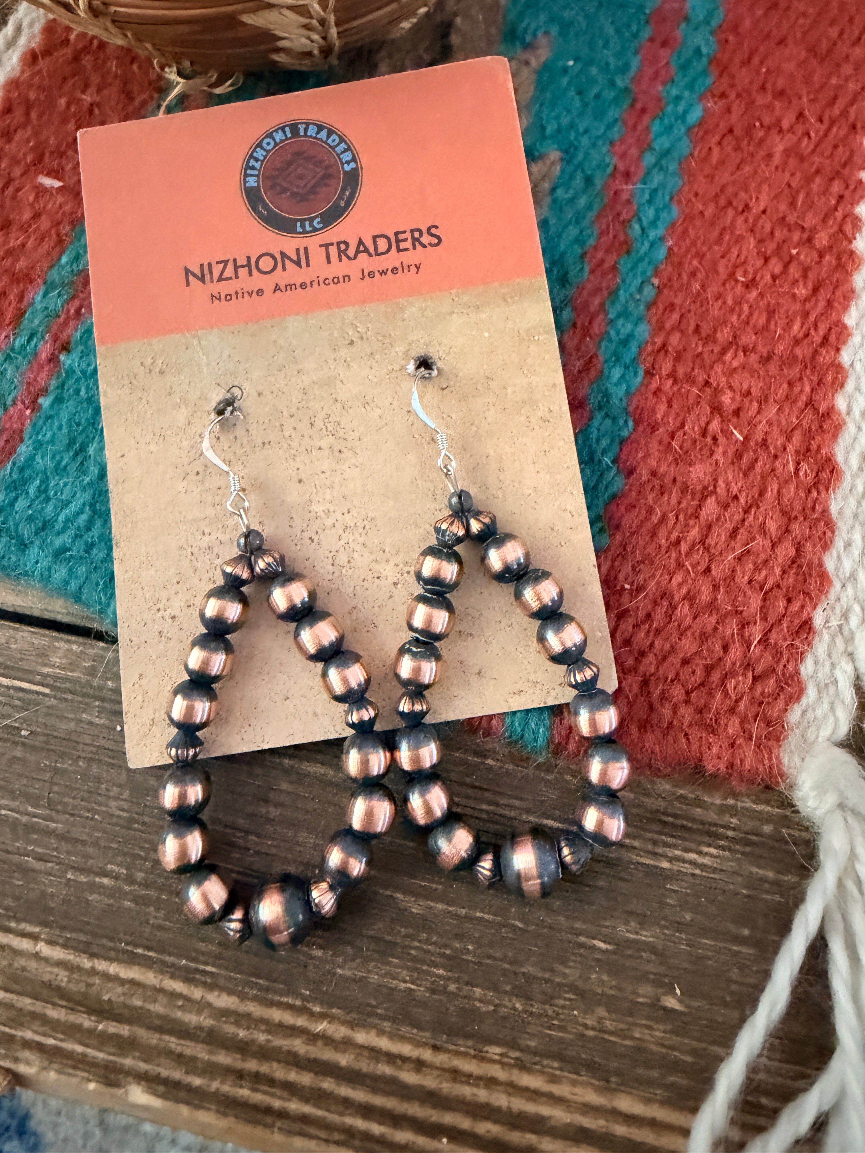 Handcrafted Copper Beaded Dangle Hoop Earrings