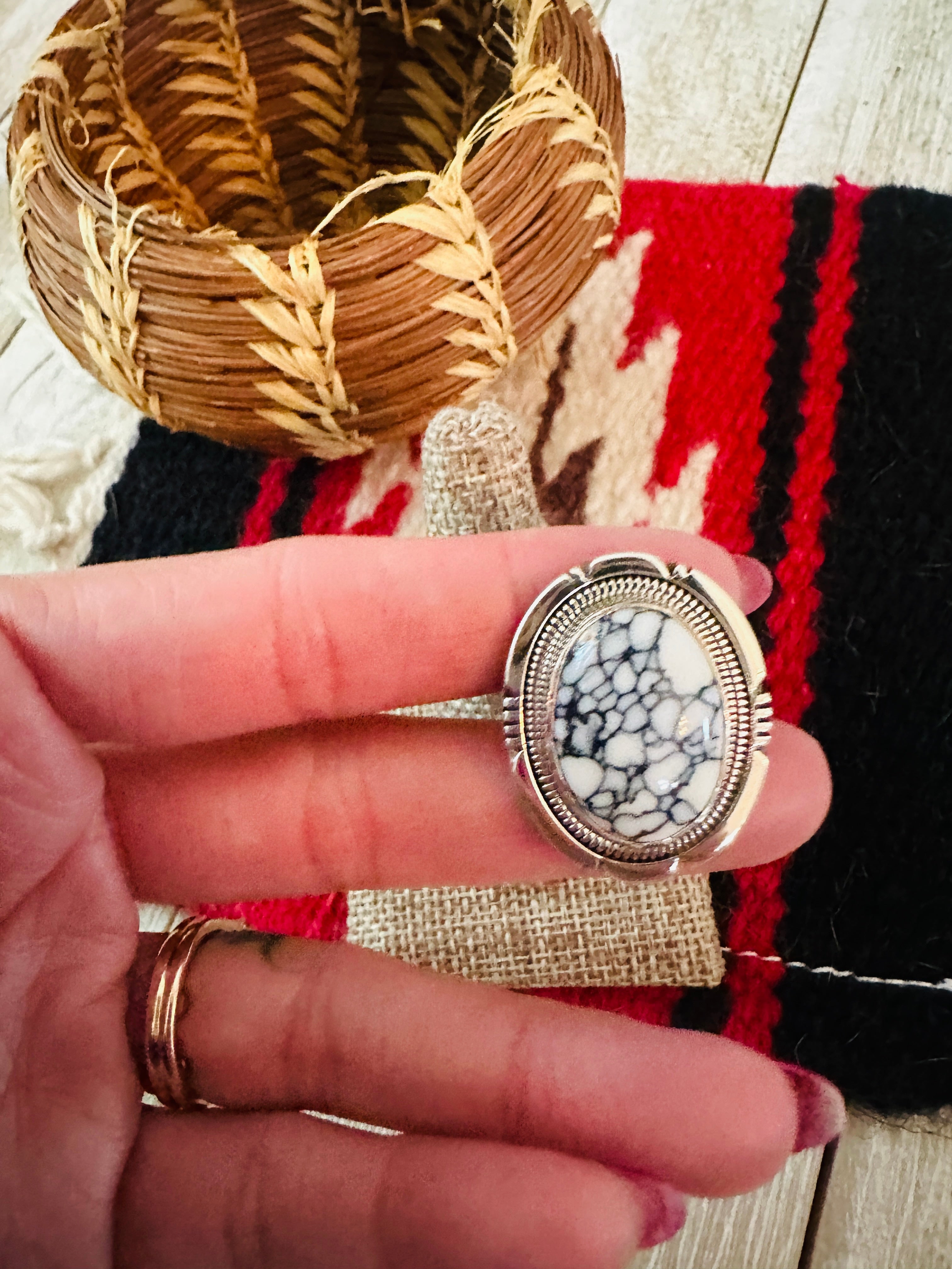 Handcrafted Howlite & Sterling Silver Ring by Wydell Billie