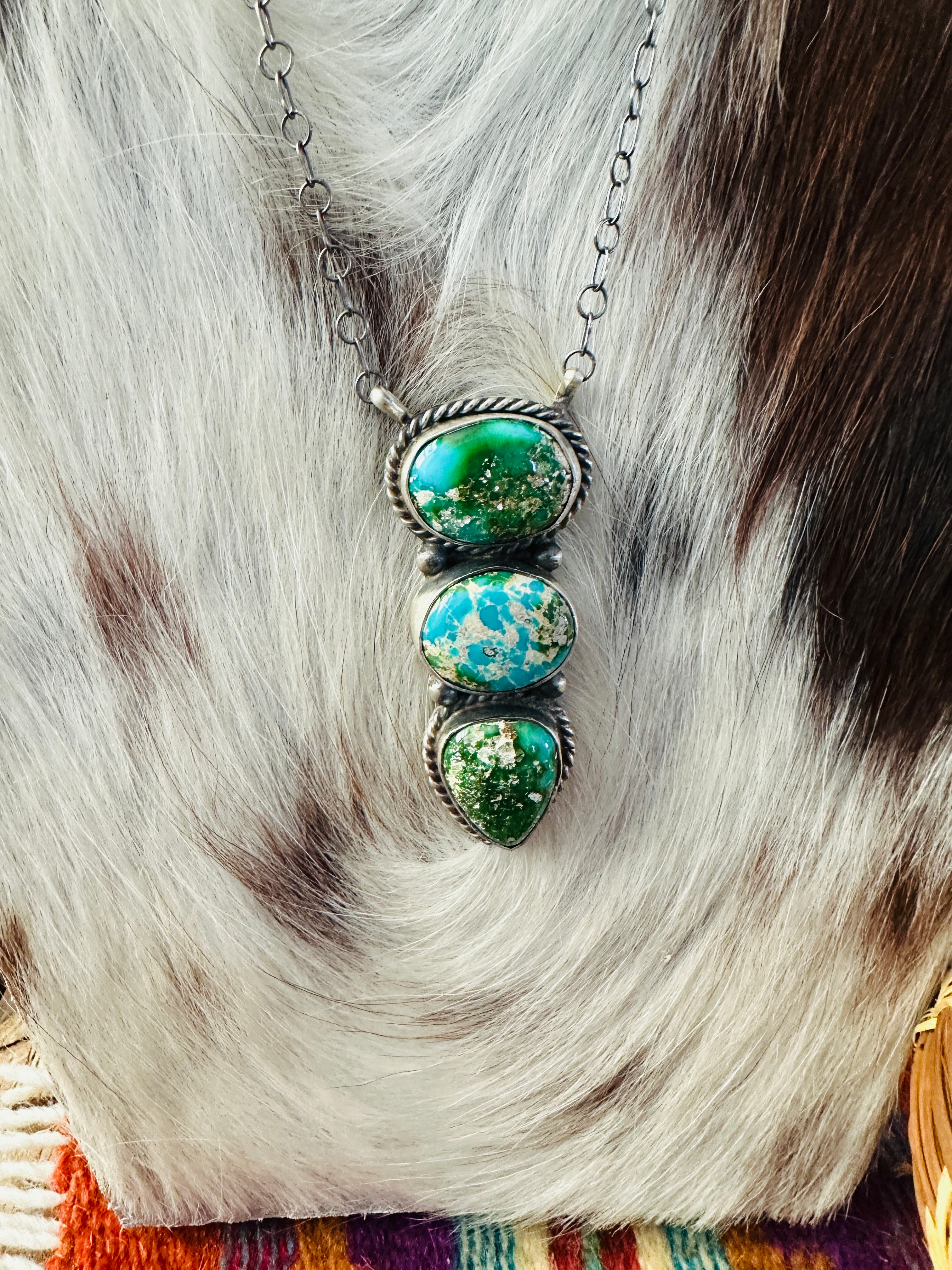 Handcrafted Sonoran Mountain Turquoise & Sterling Silver Necklace by Vicky Hicks