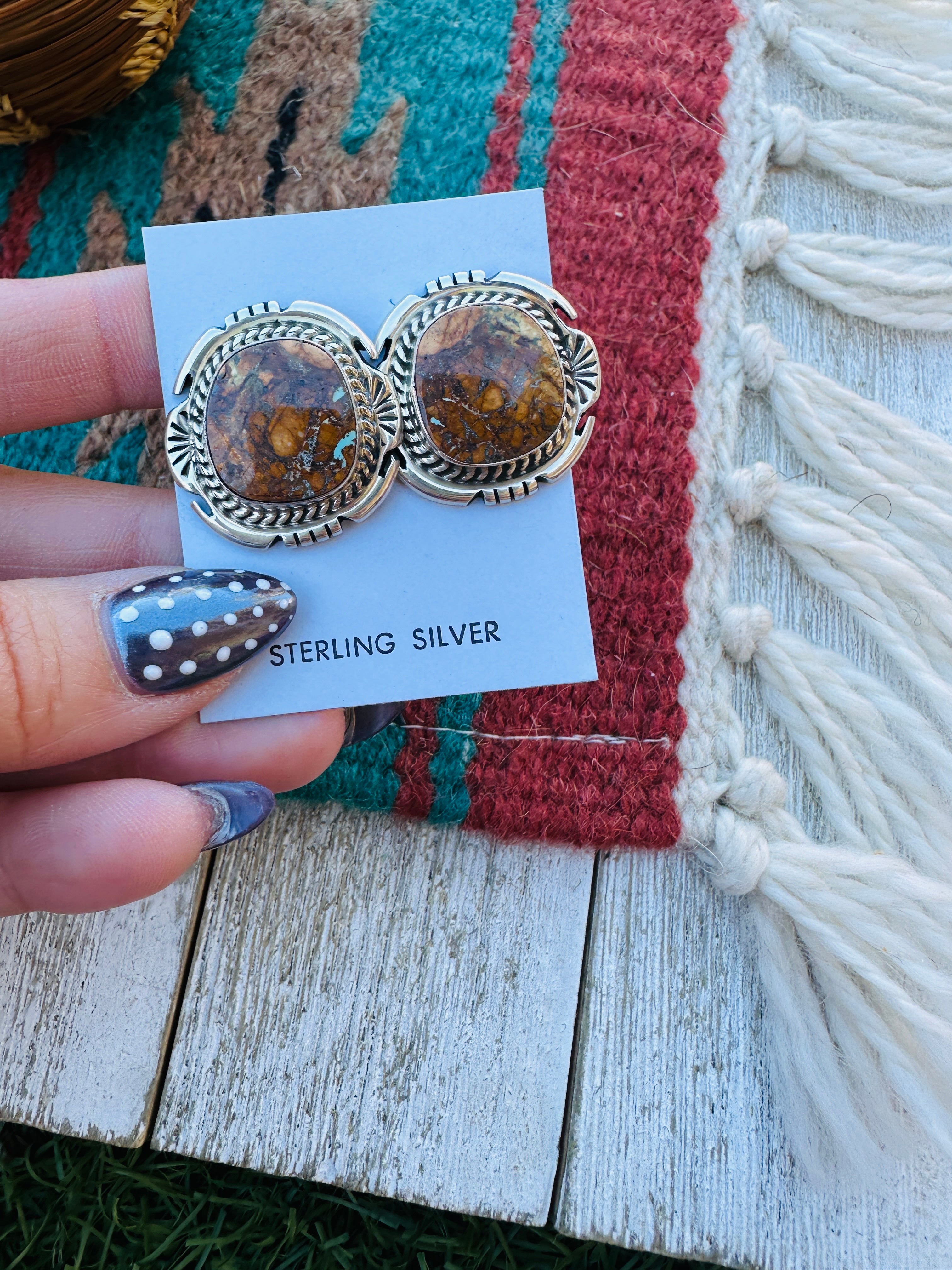 Handcrafted Ribbon Turquoise & Sterling Silver Post Earrings