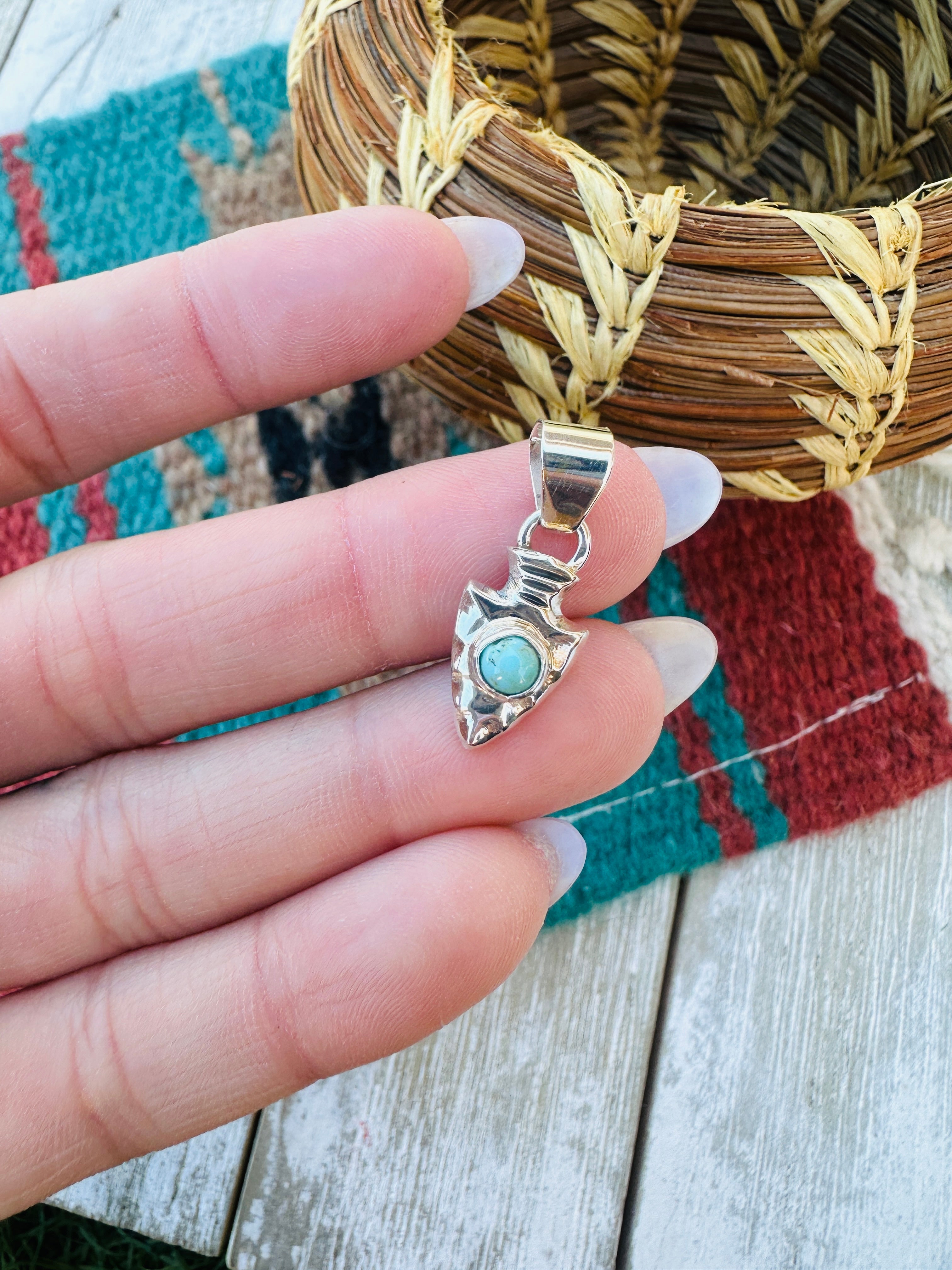 Handcrafted Sterling Silver and Turquoise Arrowhead Mini Pendant