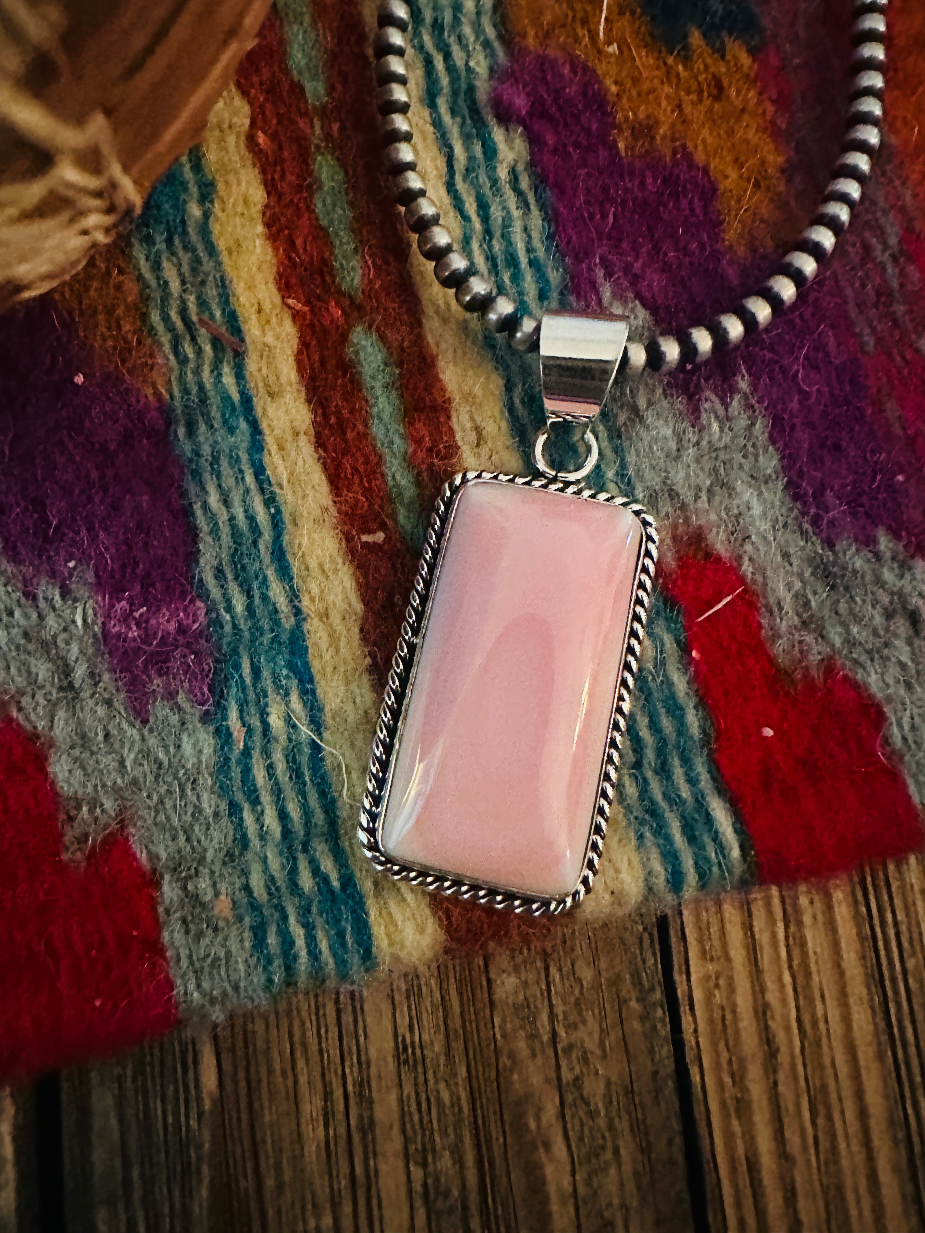 Navajo Queen Pink Conch Shell & Sterling Silver Pendant