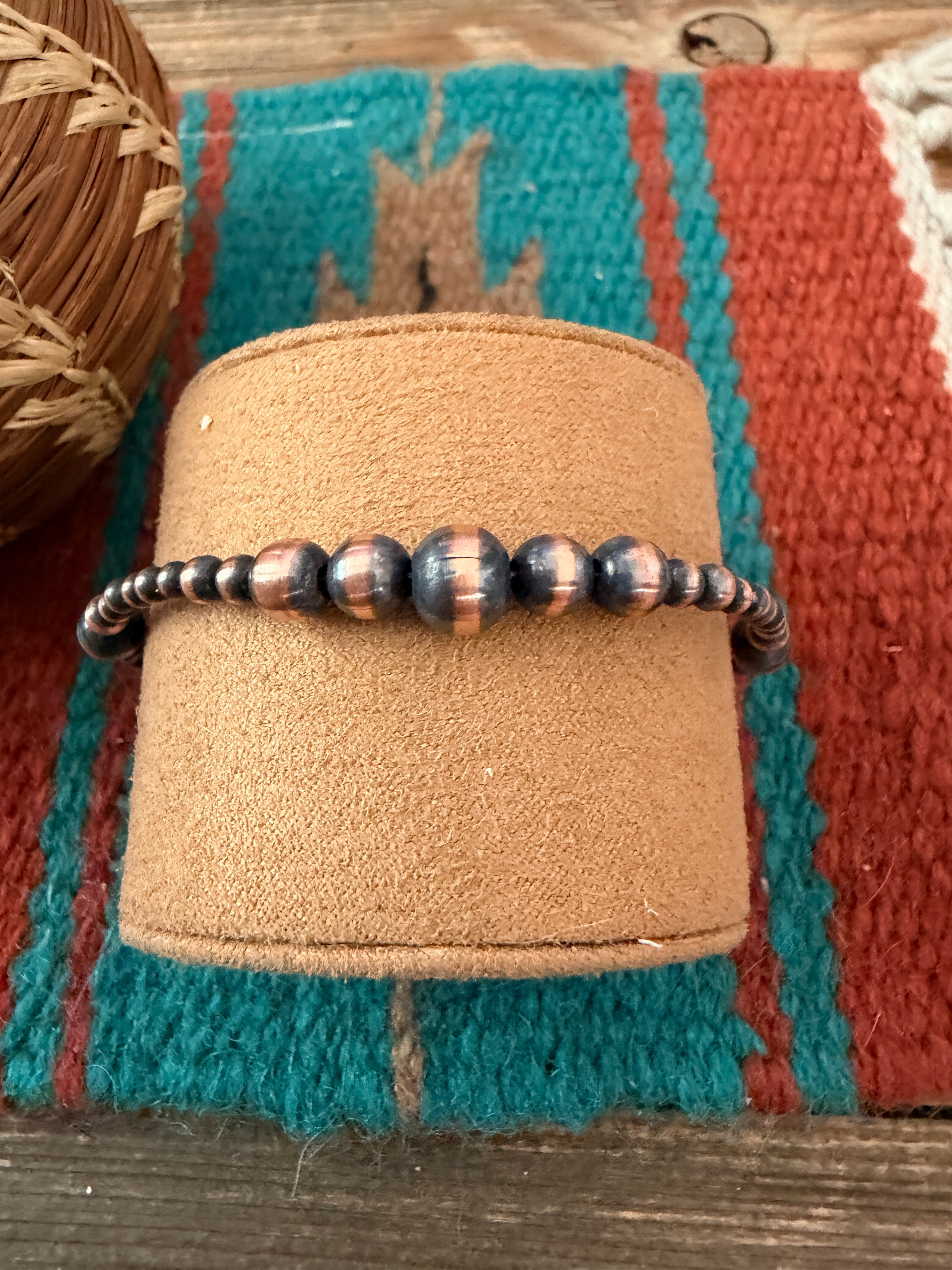 Handcrafted Copper Beaded Bracelet 7.5”