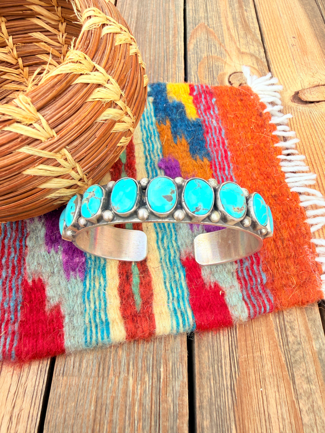Handcrafted Kingman Turquoise & Sterling Silver Cuff Bracelet by Bobby Johnson