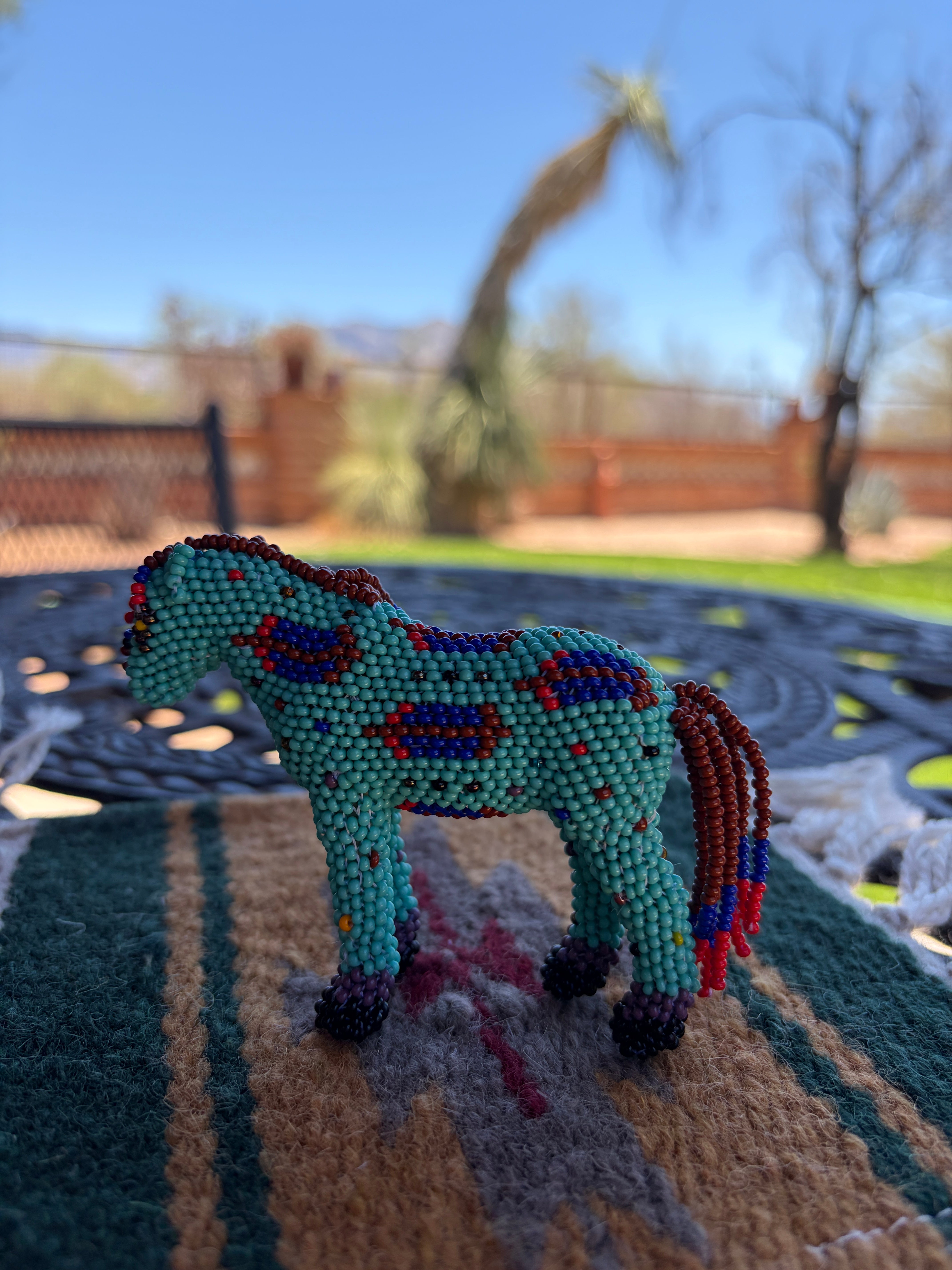 Handmade Peyote Stitched Horse Figurine- Turquoise 10