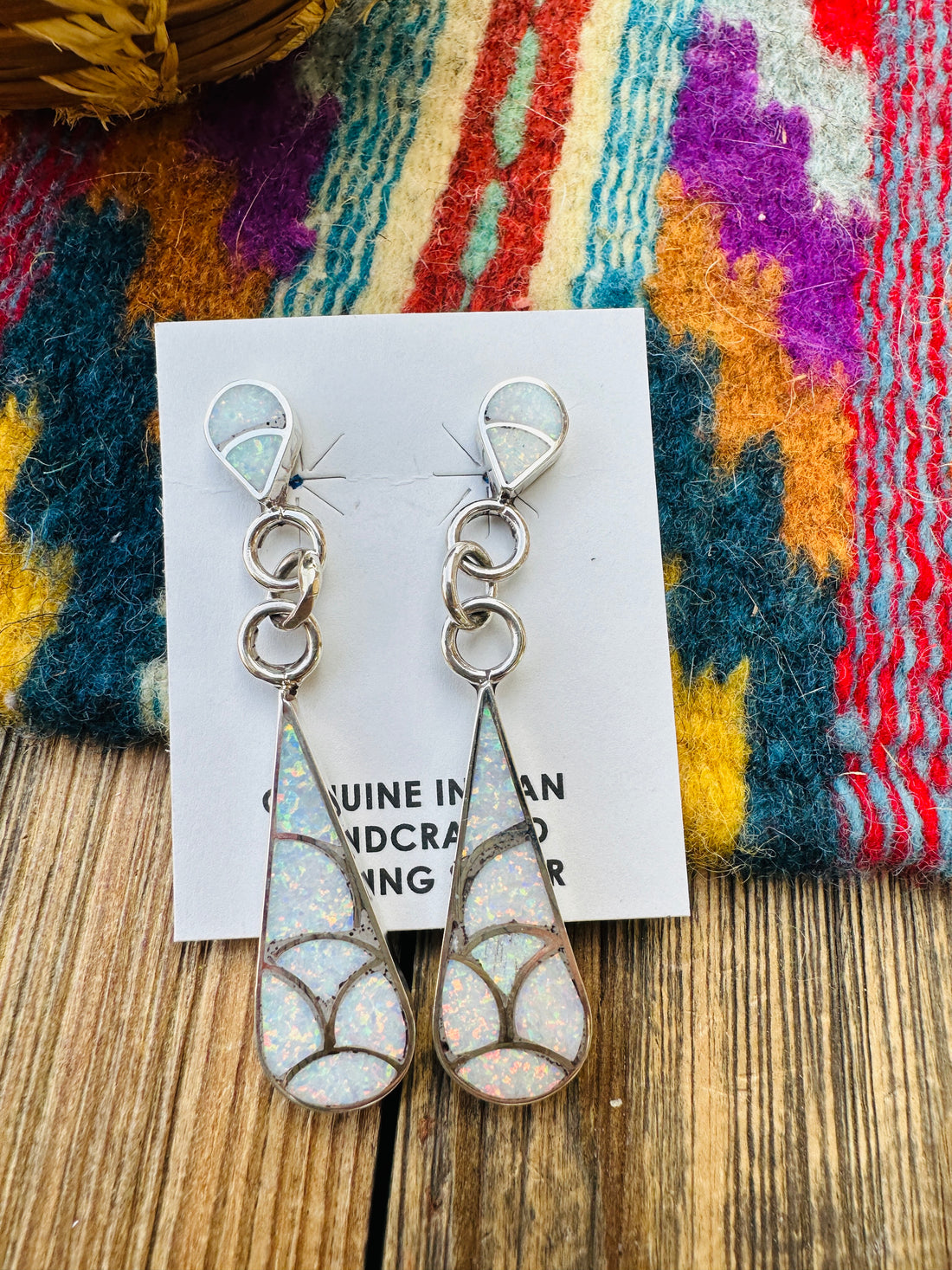 Handcrafted Opal & Sterling Silver Inlay Teardrop Dangle Earrings