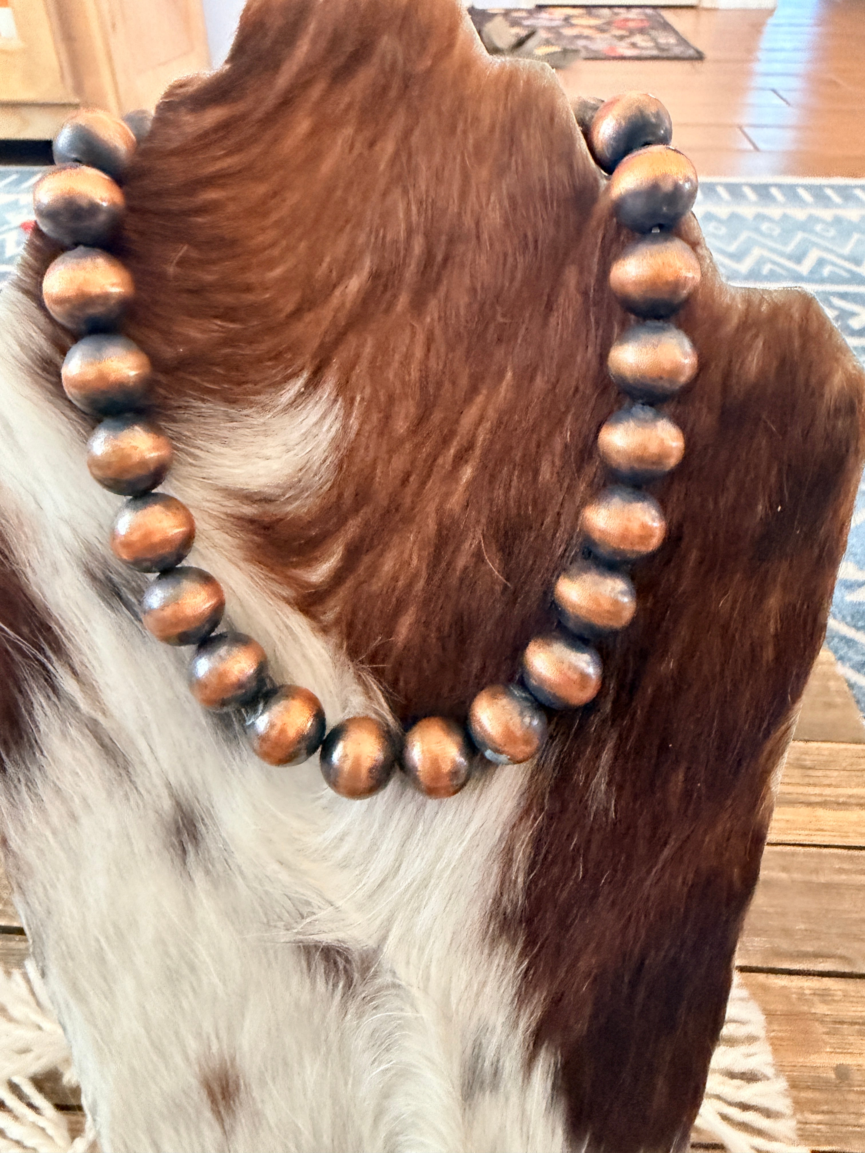 Handcrafted 16mm Copper Beaded 16” Necklace