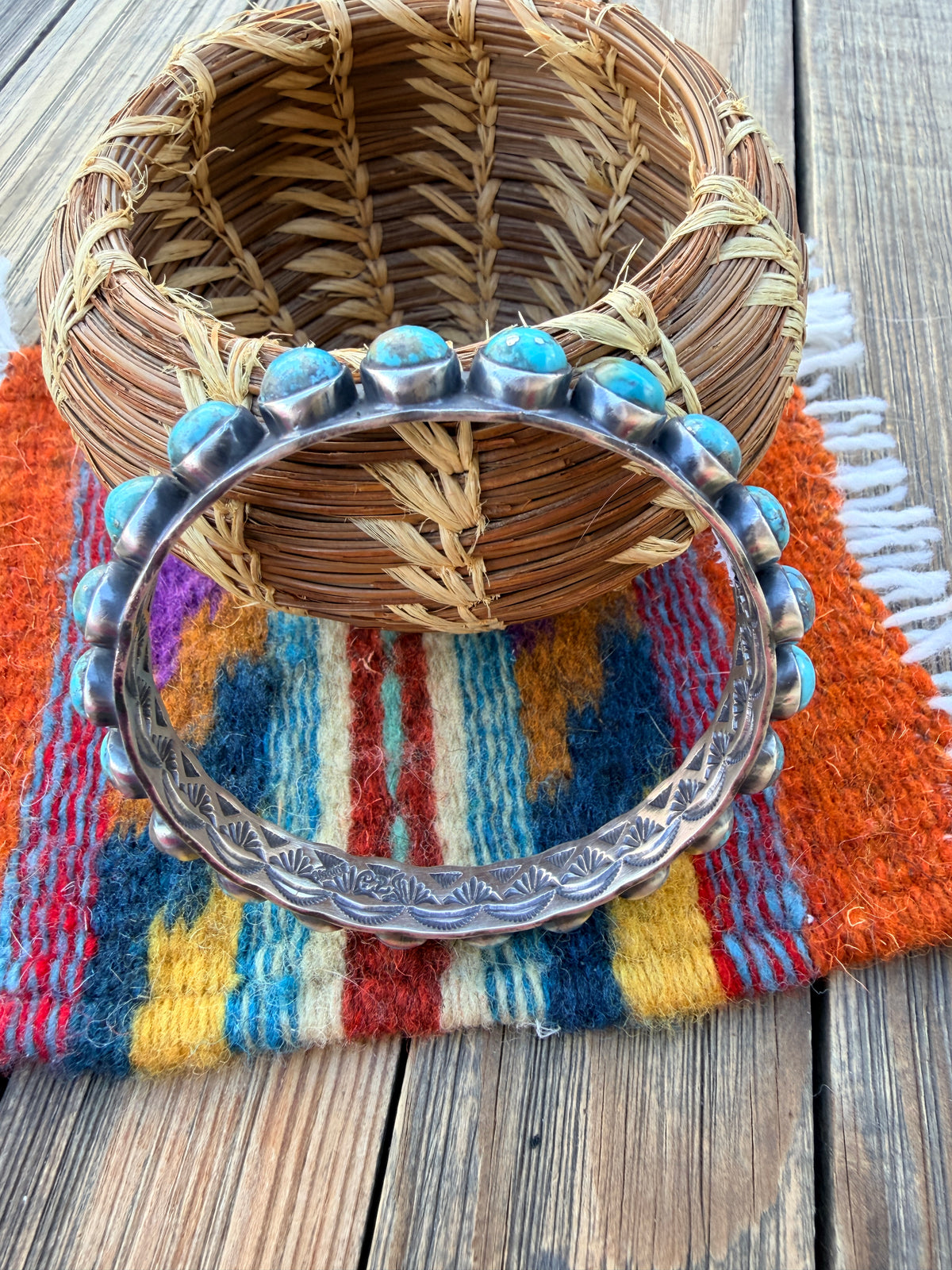 Handcrafted Turquoise & Sterling Silver Bangle Bracelet
