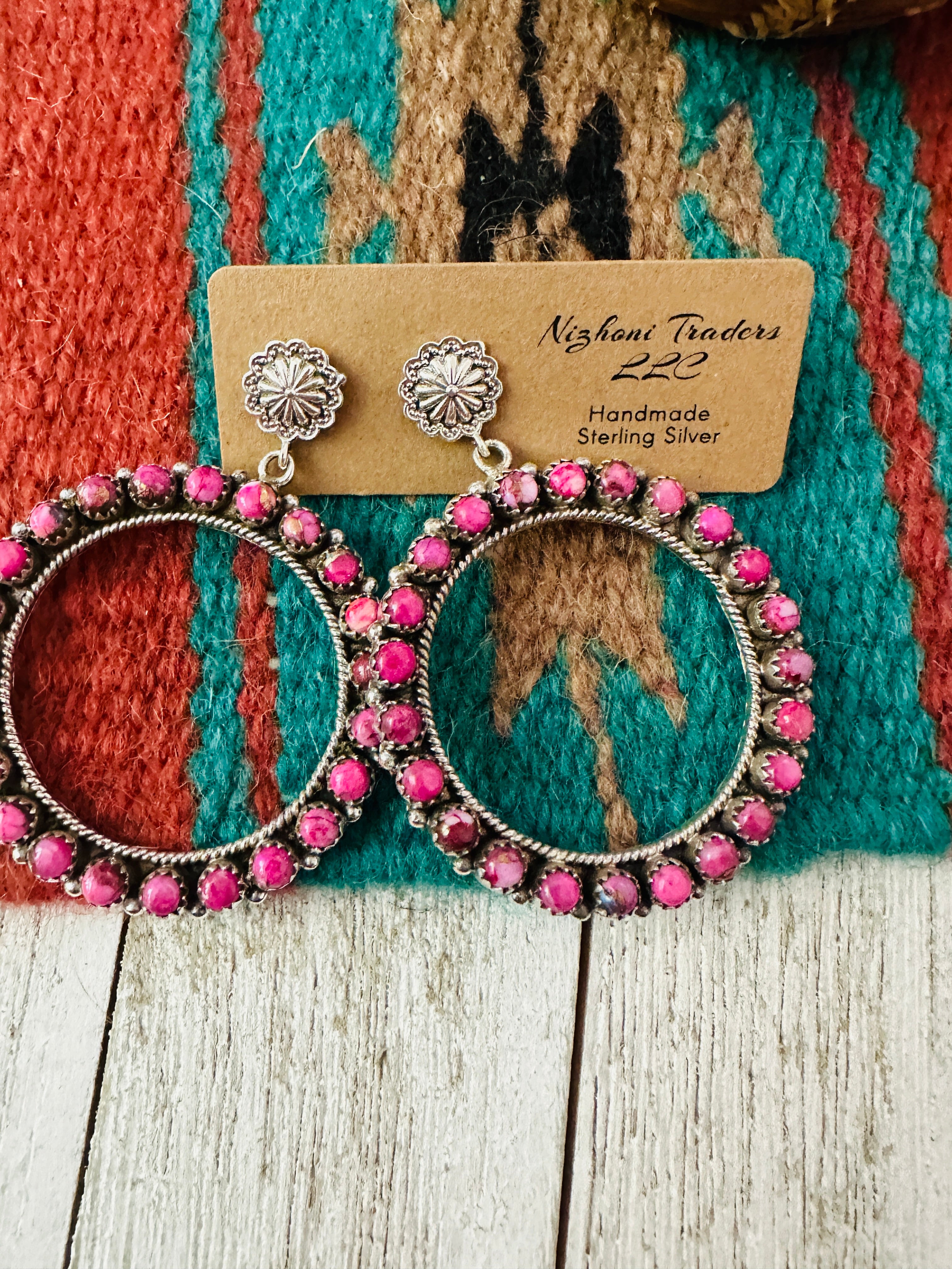 Handmade Pink Mojave & Sterling Silver Circle Dangle Earrings