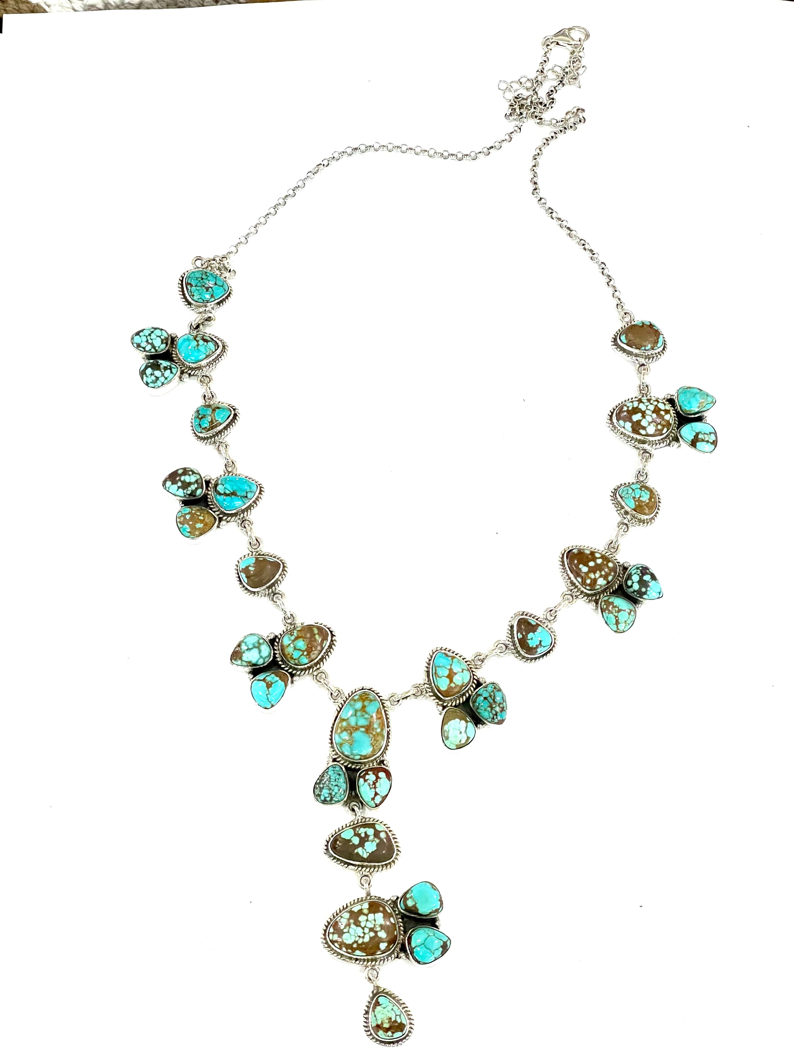 Handmade Sterling Silver & Number 8 Turquoise Cluster Necklace