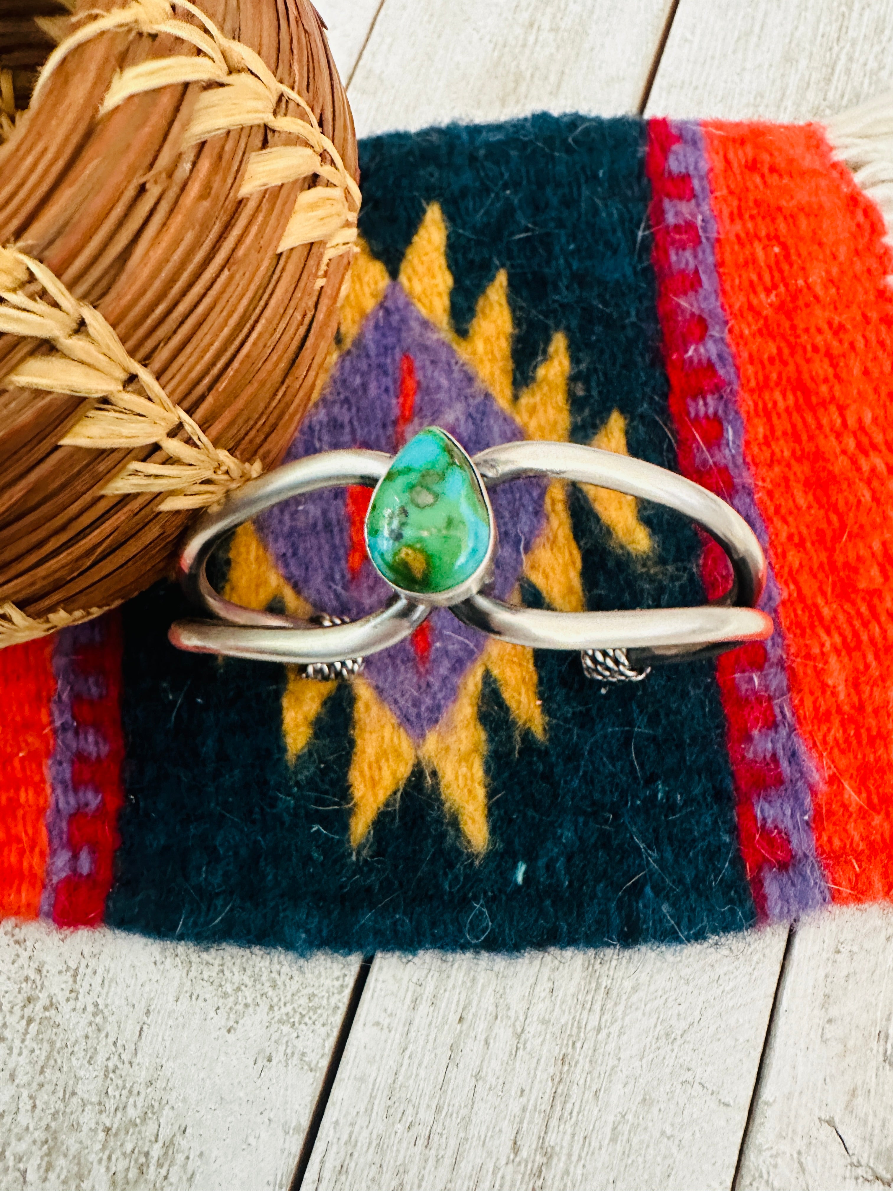 Navajo Sonoran Gold Turquoise & Sterling Silver Cuff Bracelet