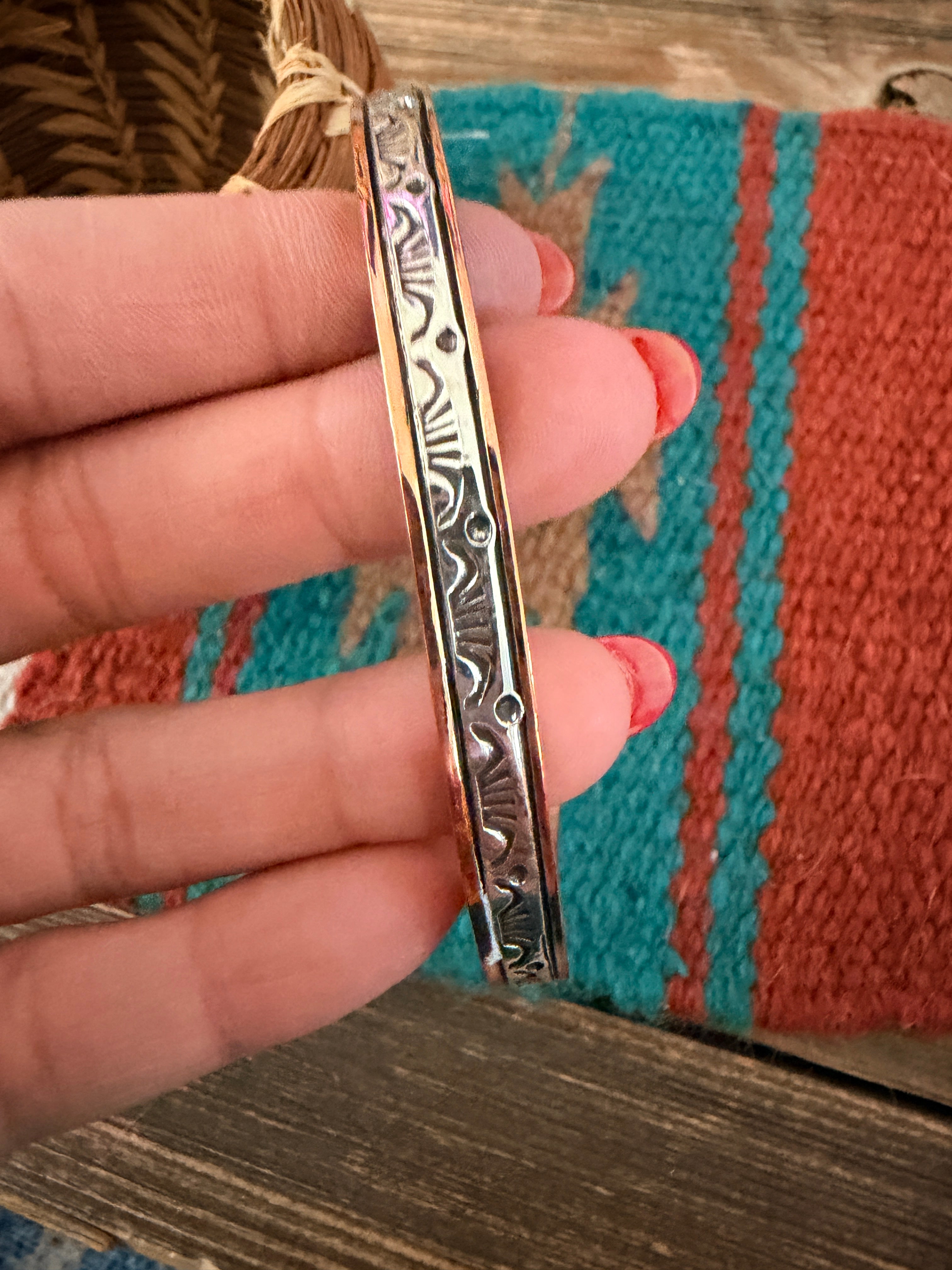 Handcrafted Copper & Sterling Silver Cuff Bracelet by Wylie Secatero