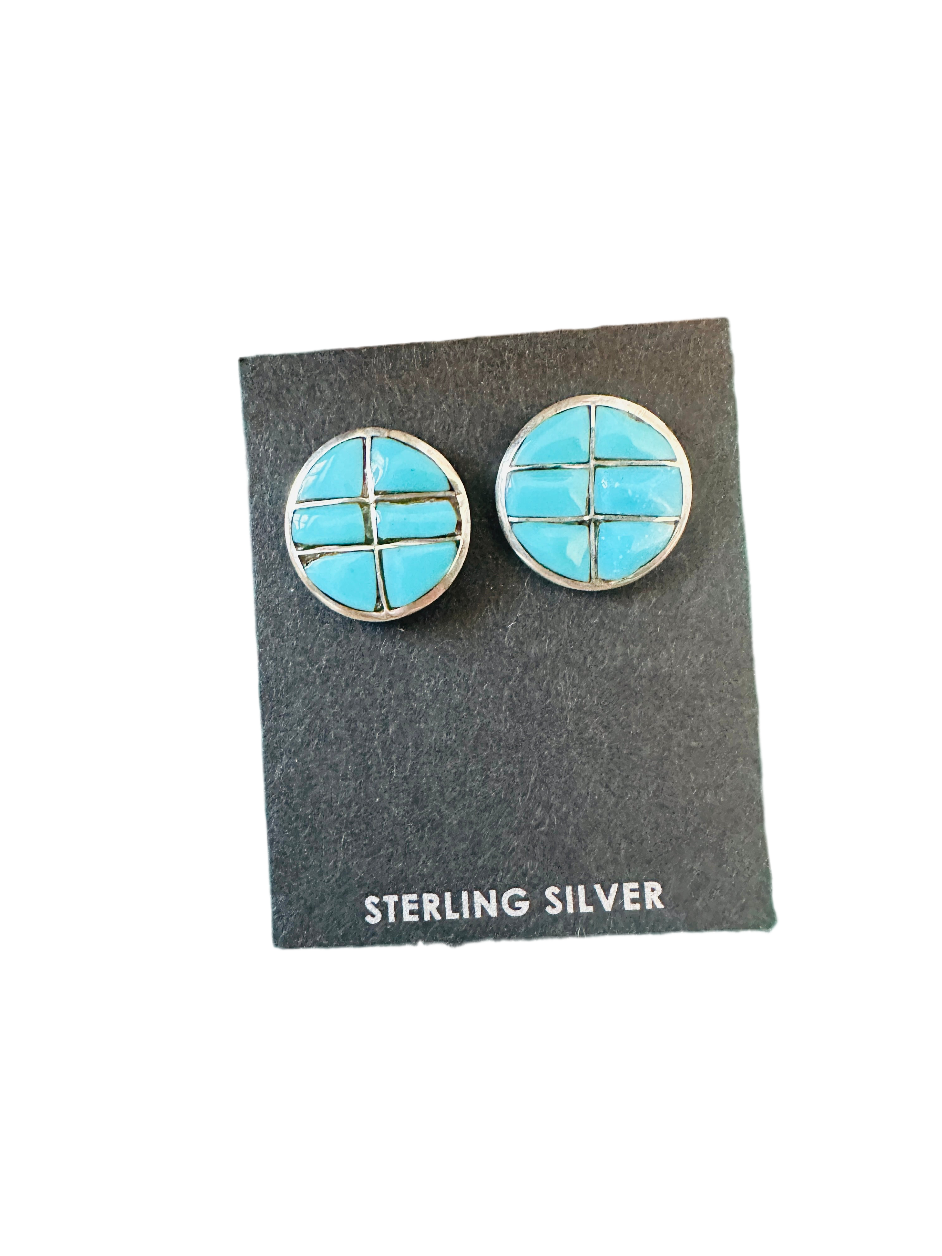 Handcrafted Turquoise & Sterling Silver Inlay Post Earrings