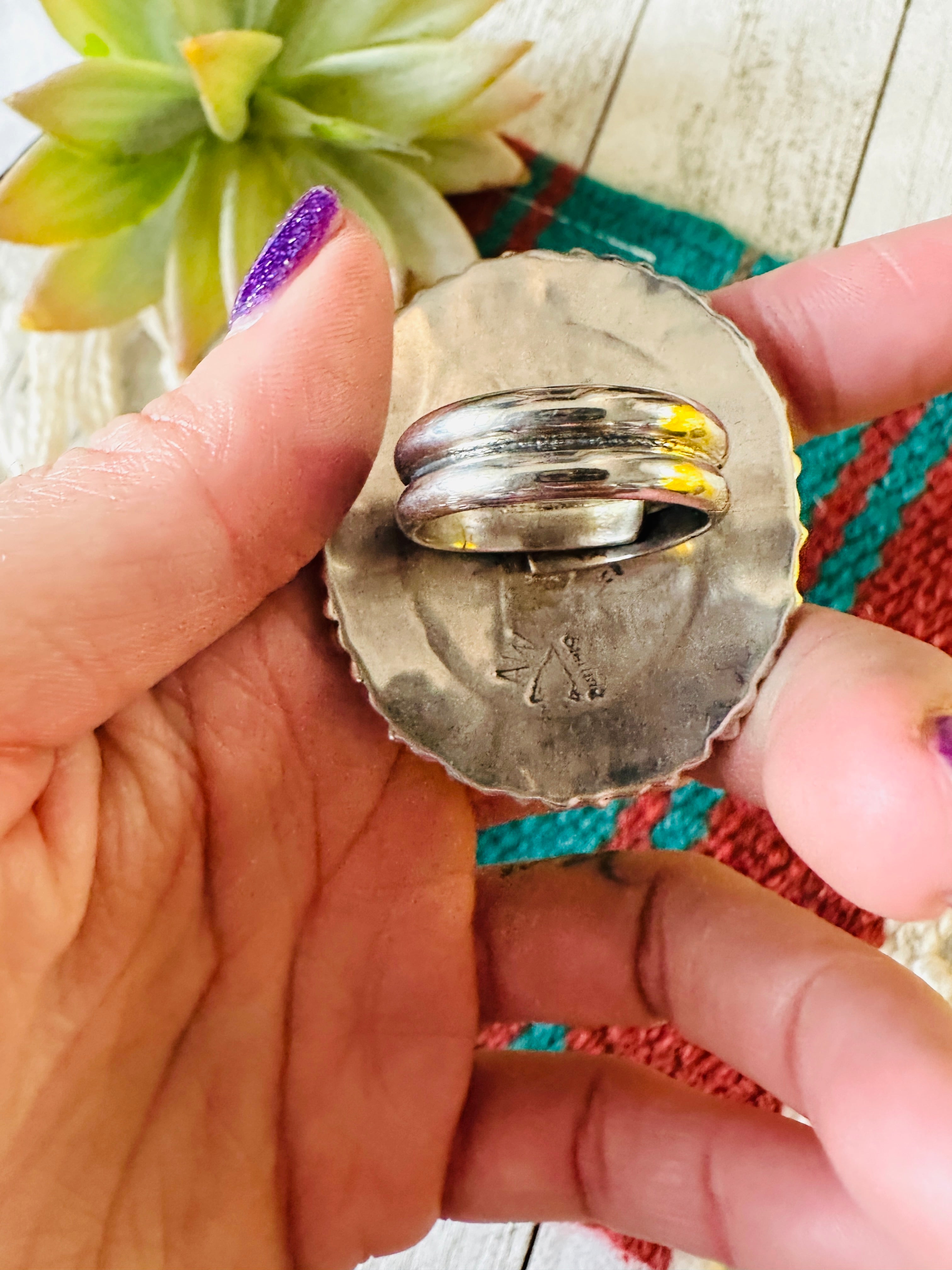 Navajo Turquoise & Sterling Silver Adjustable Cluster Ring