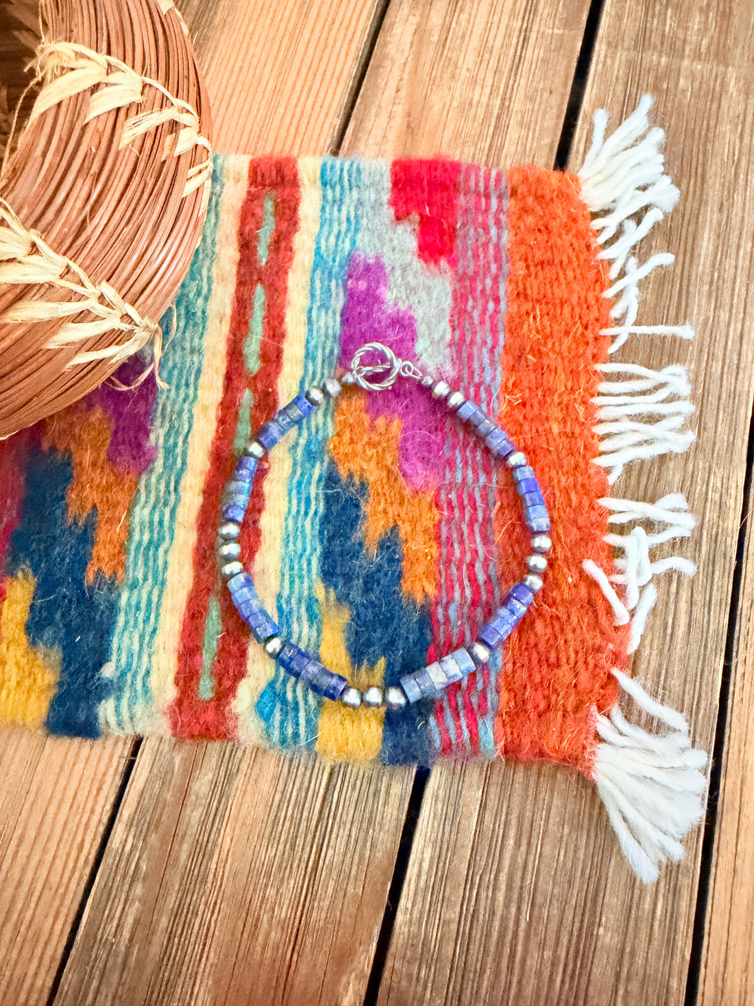 Handcrafted Lapis & Sterling Silver Beaded Bracelet