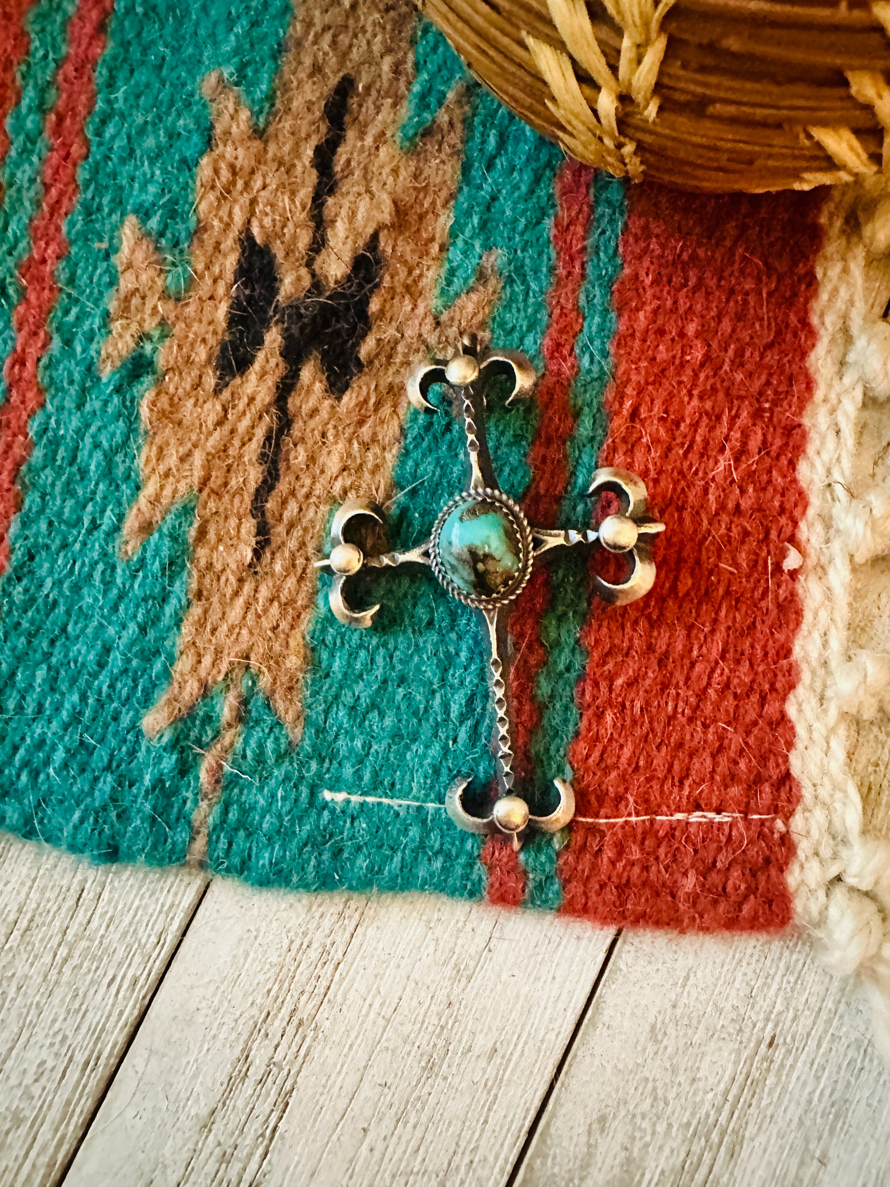 Navajo Sterling Silver & Turquoise Cross Pendant by Martha Cayatineto