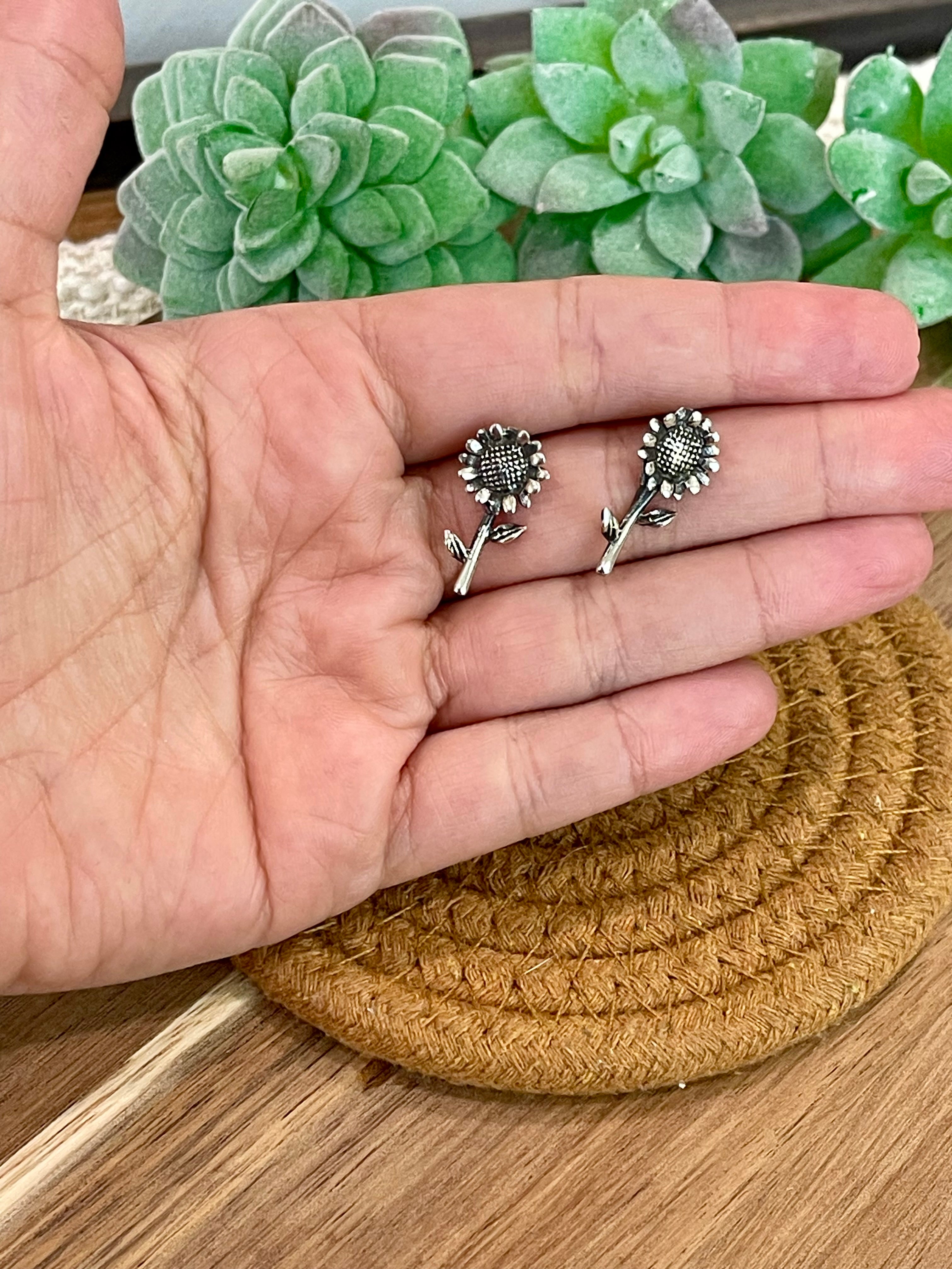 Handmade In Mexico Sterling Silver, Sunflower Stud Earrings