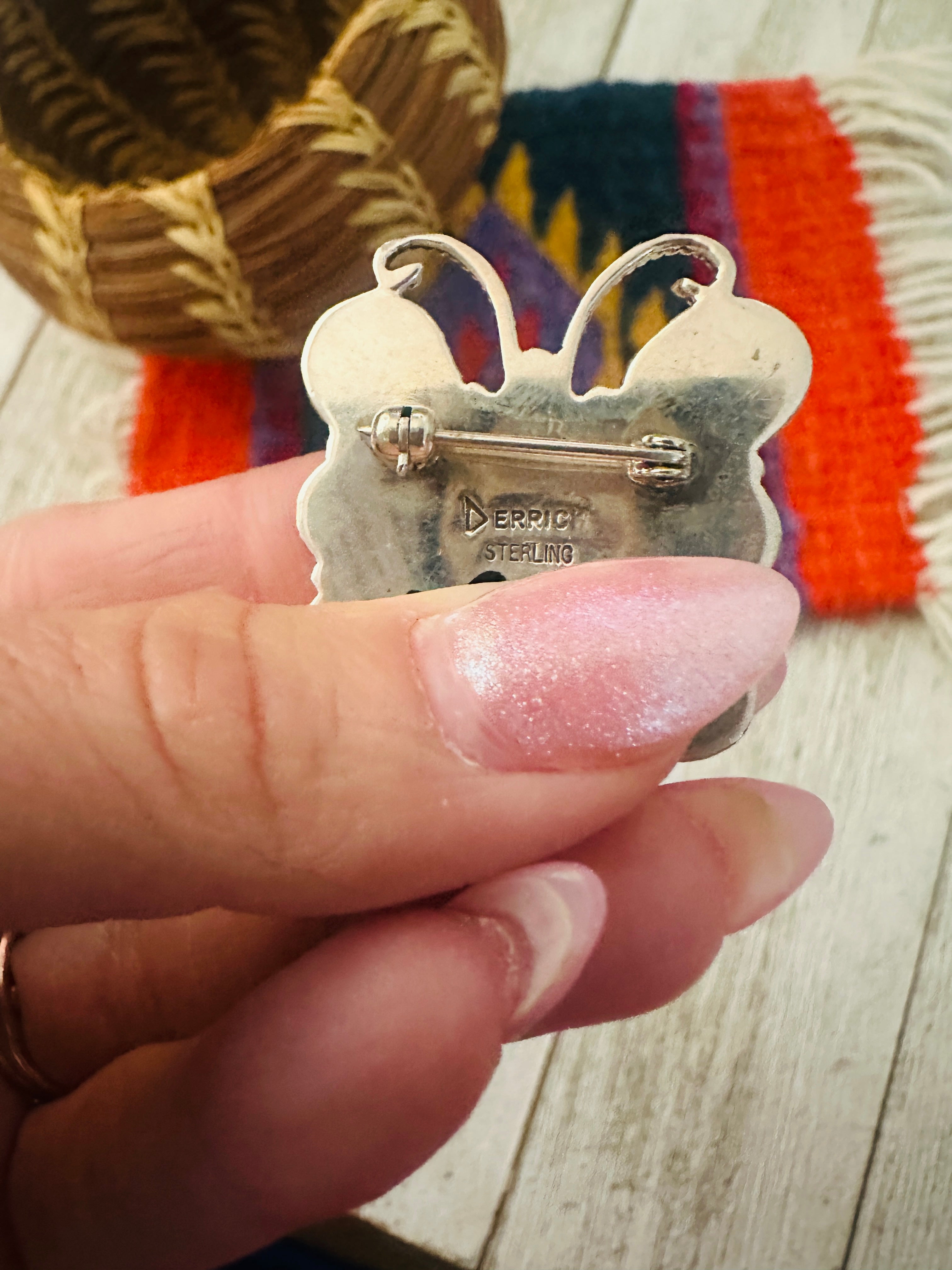 Handcrafted Multi Stone & Sterling Silver Butterfly Brooch