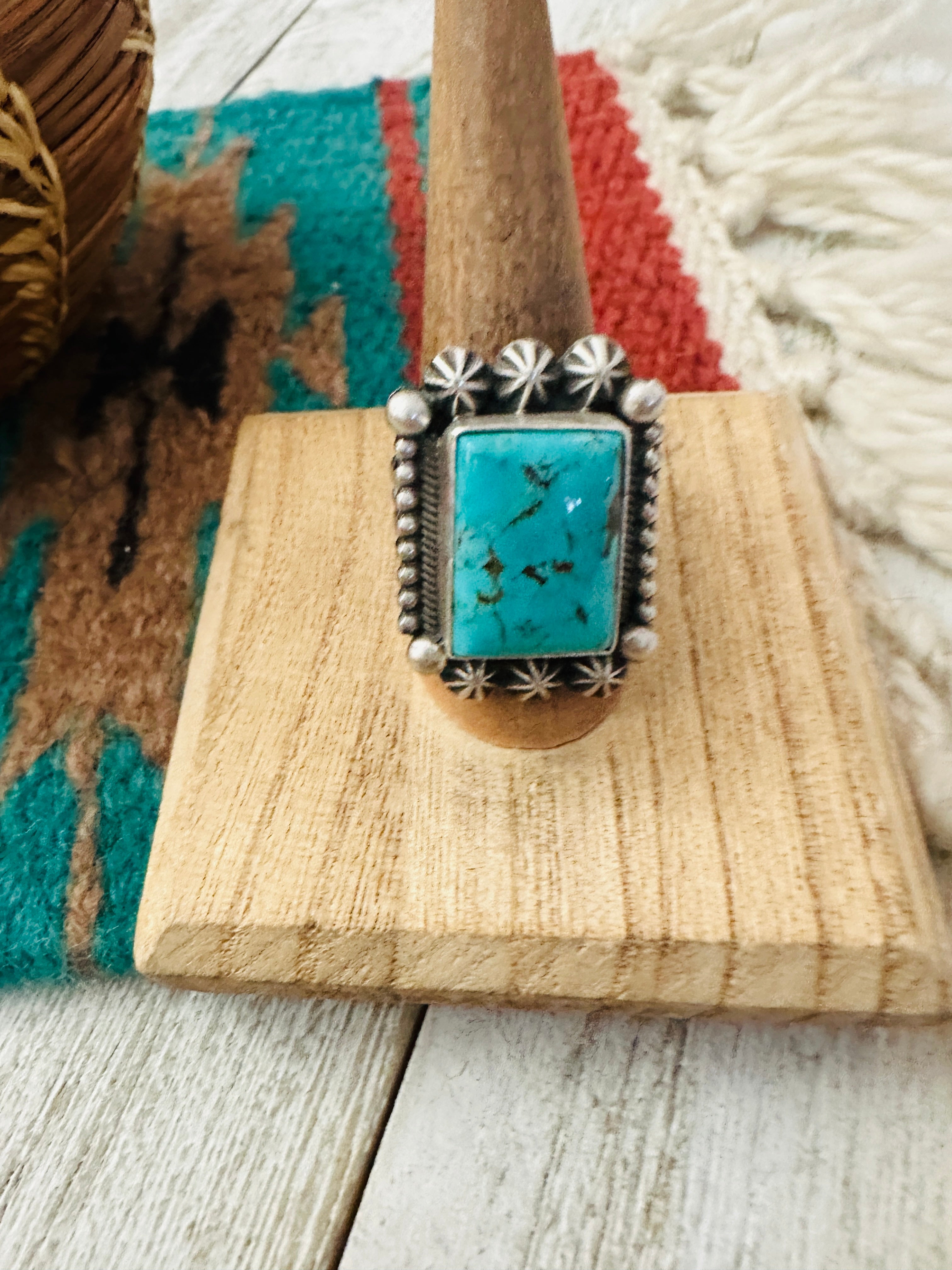 Handcrafted Sterling Silver Turquoise Ring Size