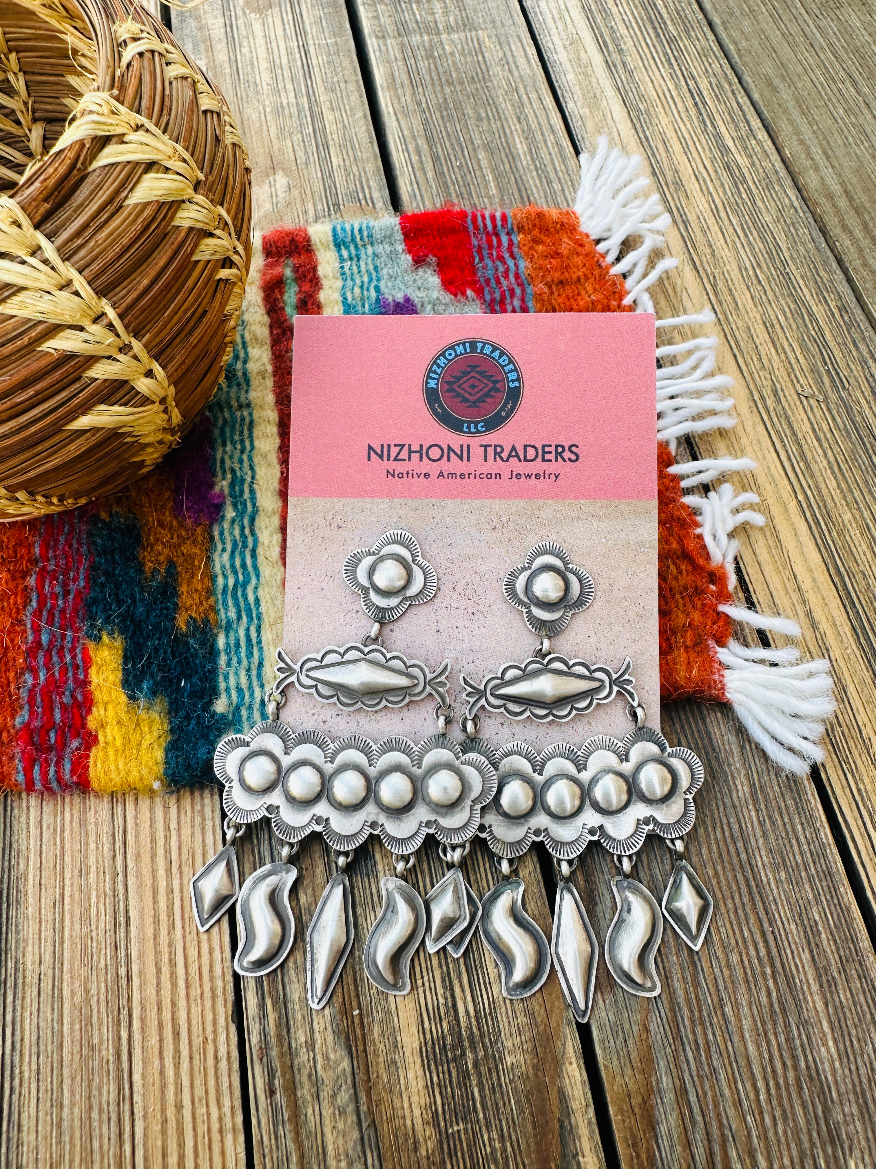 Handcrafted Old Pawn Sterling Silver Concho Dangle Earrings