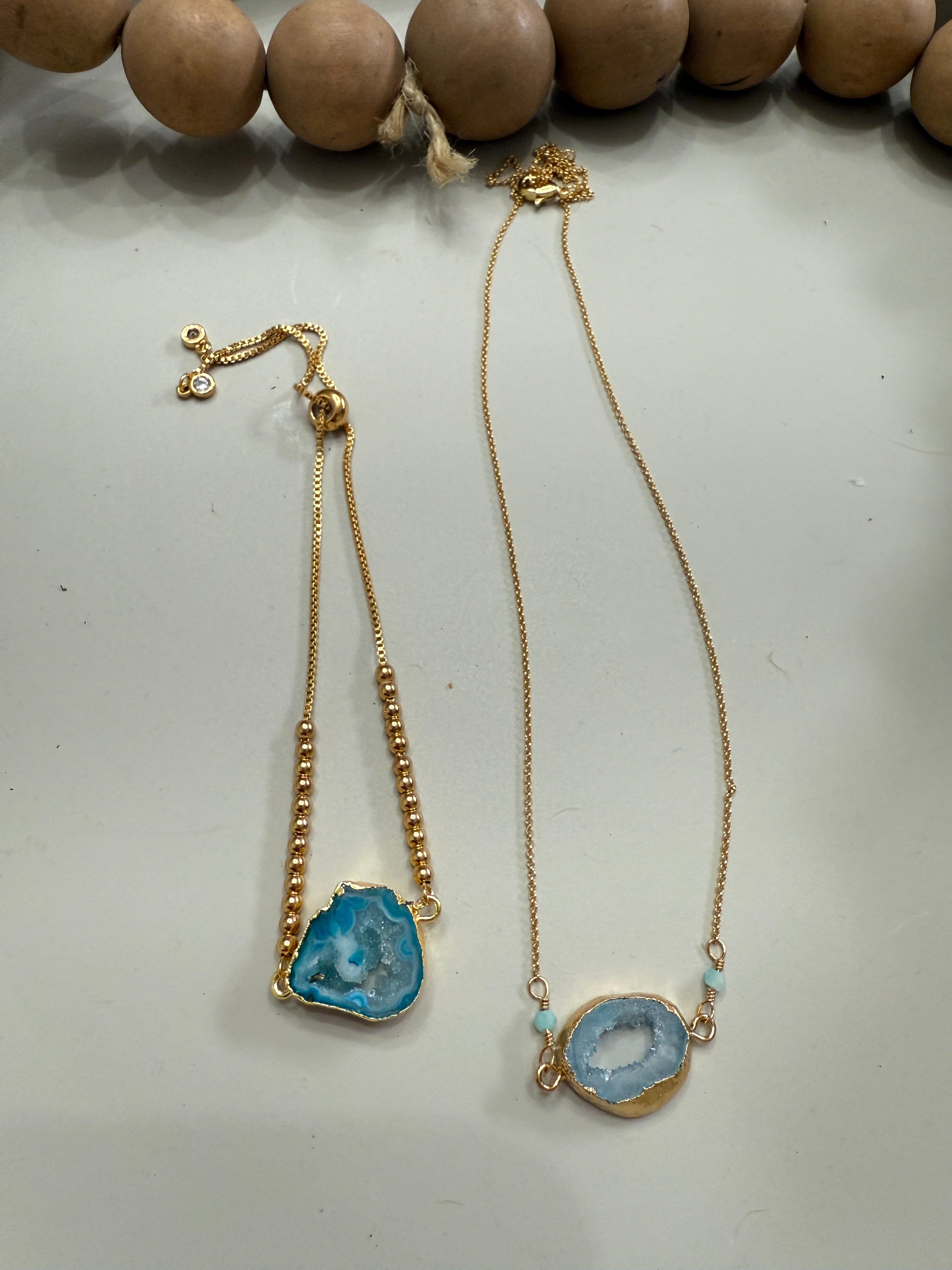 “The Golden Collection” Geo Necklace Handmade Gold Plated Agate Bracelet