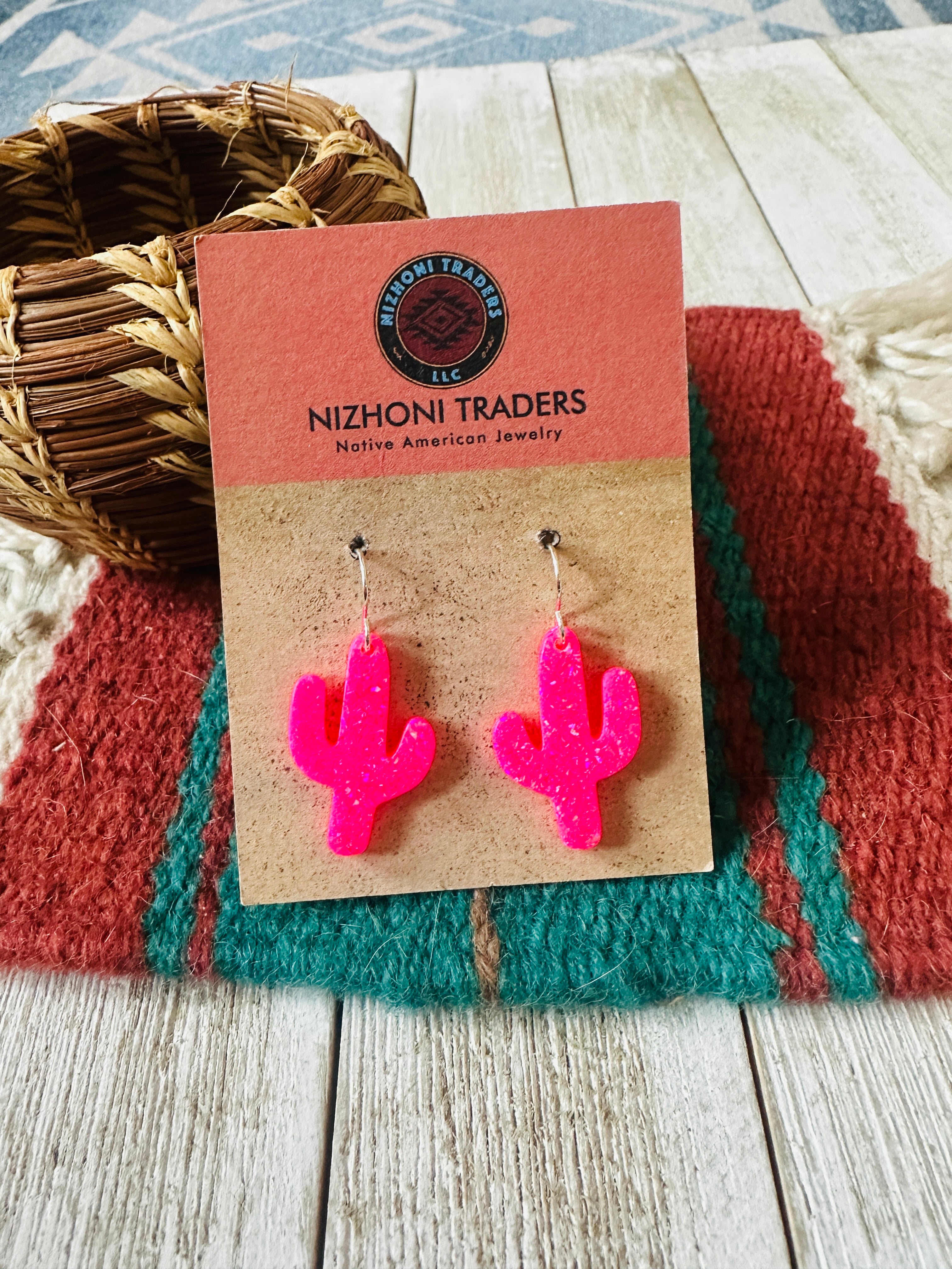 Handcrafted Sterling Silver & Opal Cactus Dangle Earrings