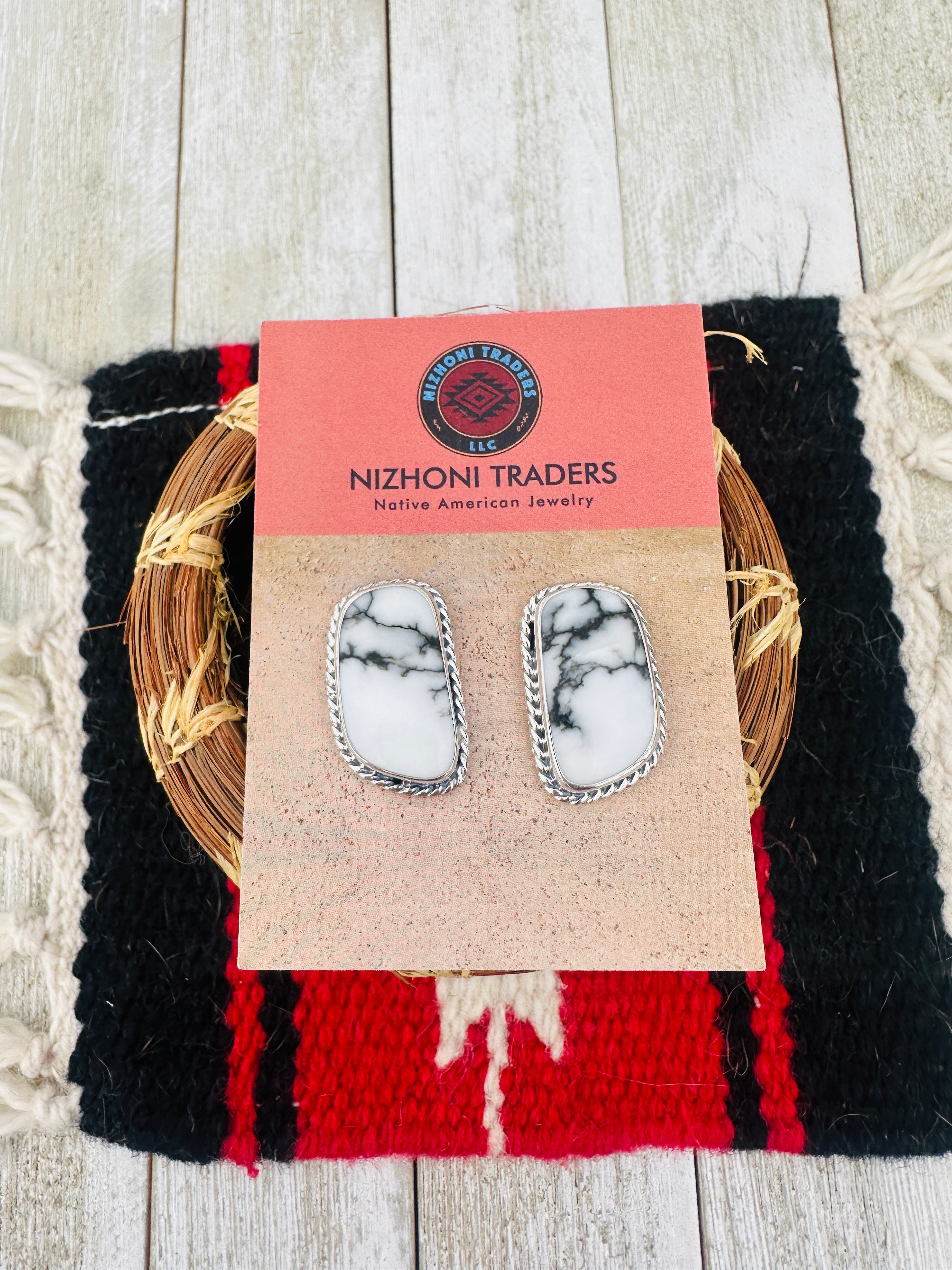 Handcrafted White Buffalo & Sterling Silver Post Earrings