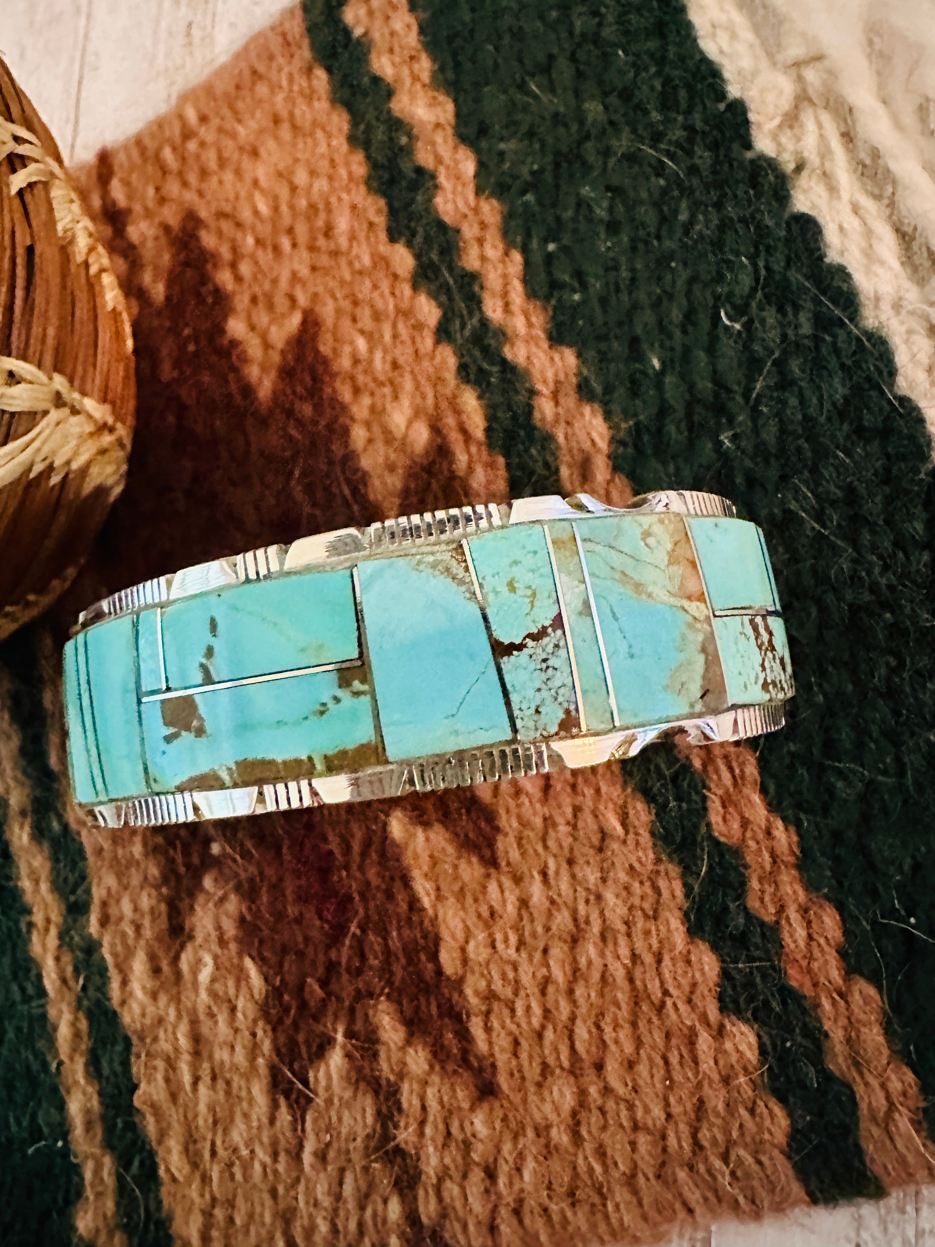 Navajo Number 8 Turquoise & Sterling Silver Inlay Cuff Bracelet