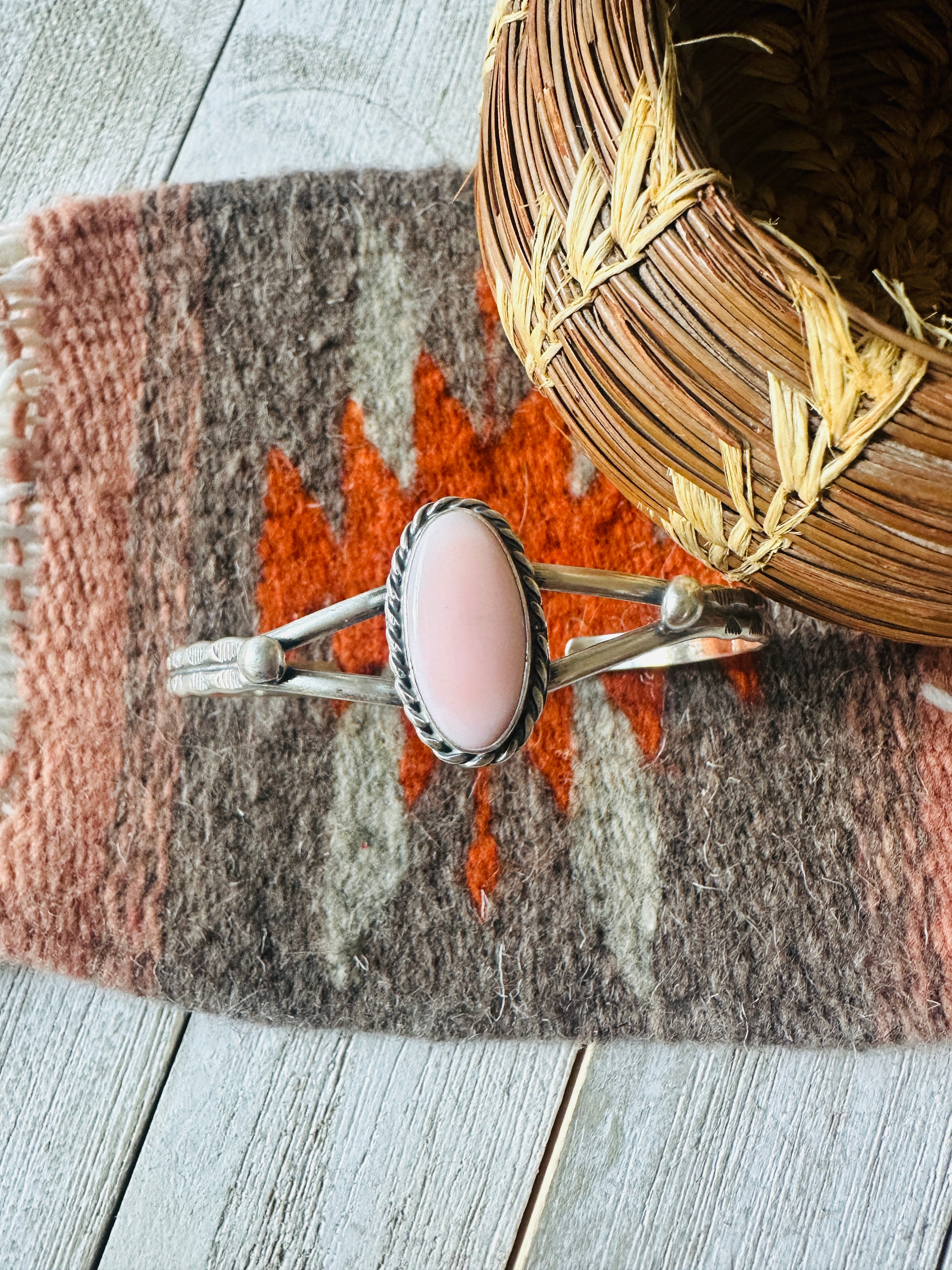 Navajo Queen Pink Conch Shell & Sterling Silver Cuff Bracelet