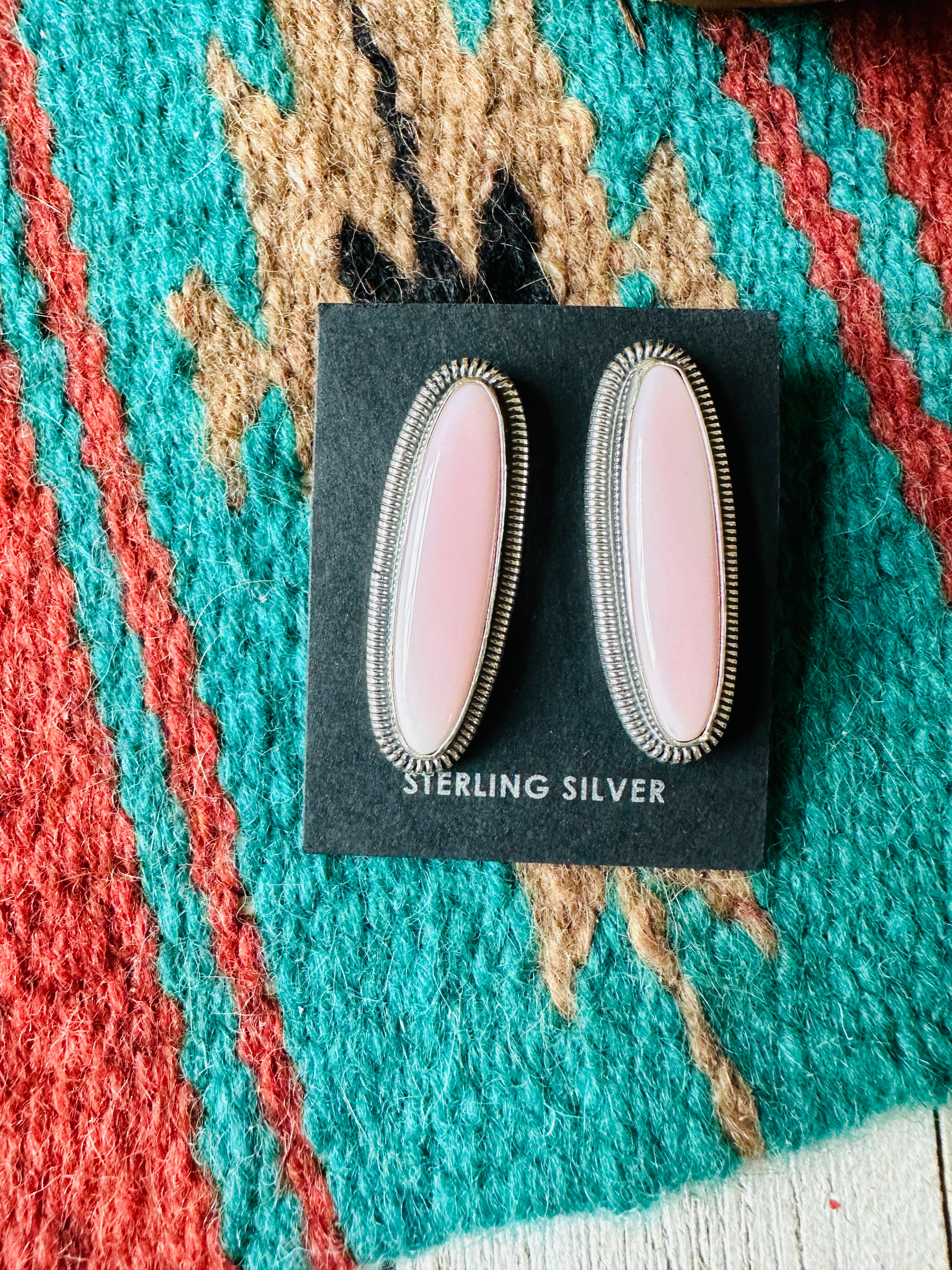 Navajo Sterling Silver & Queen Pink Conch Post Earrings by Wydell Billie