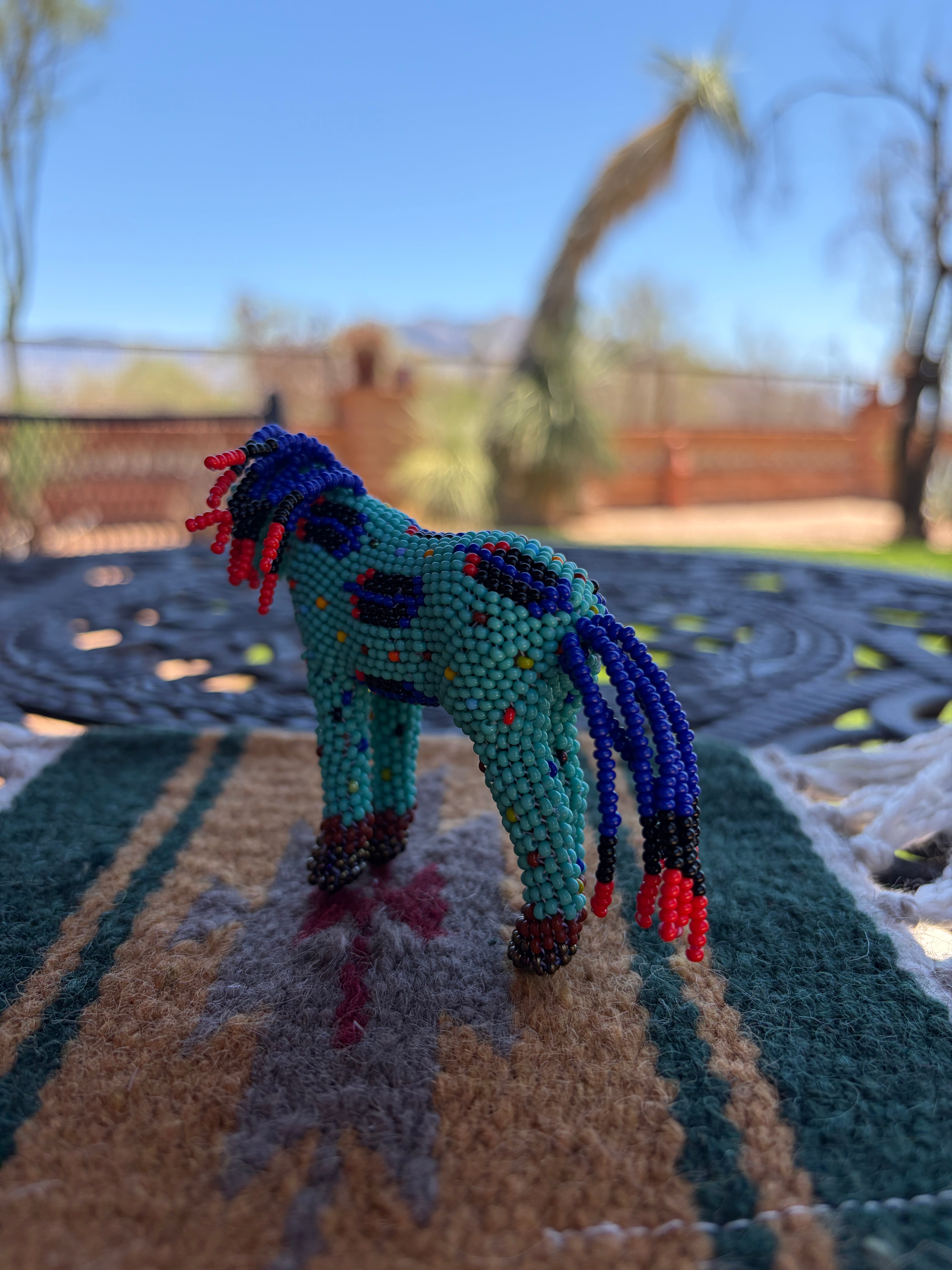 Handmade Peyote Stitched Horse Figurine- Turquoise 13