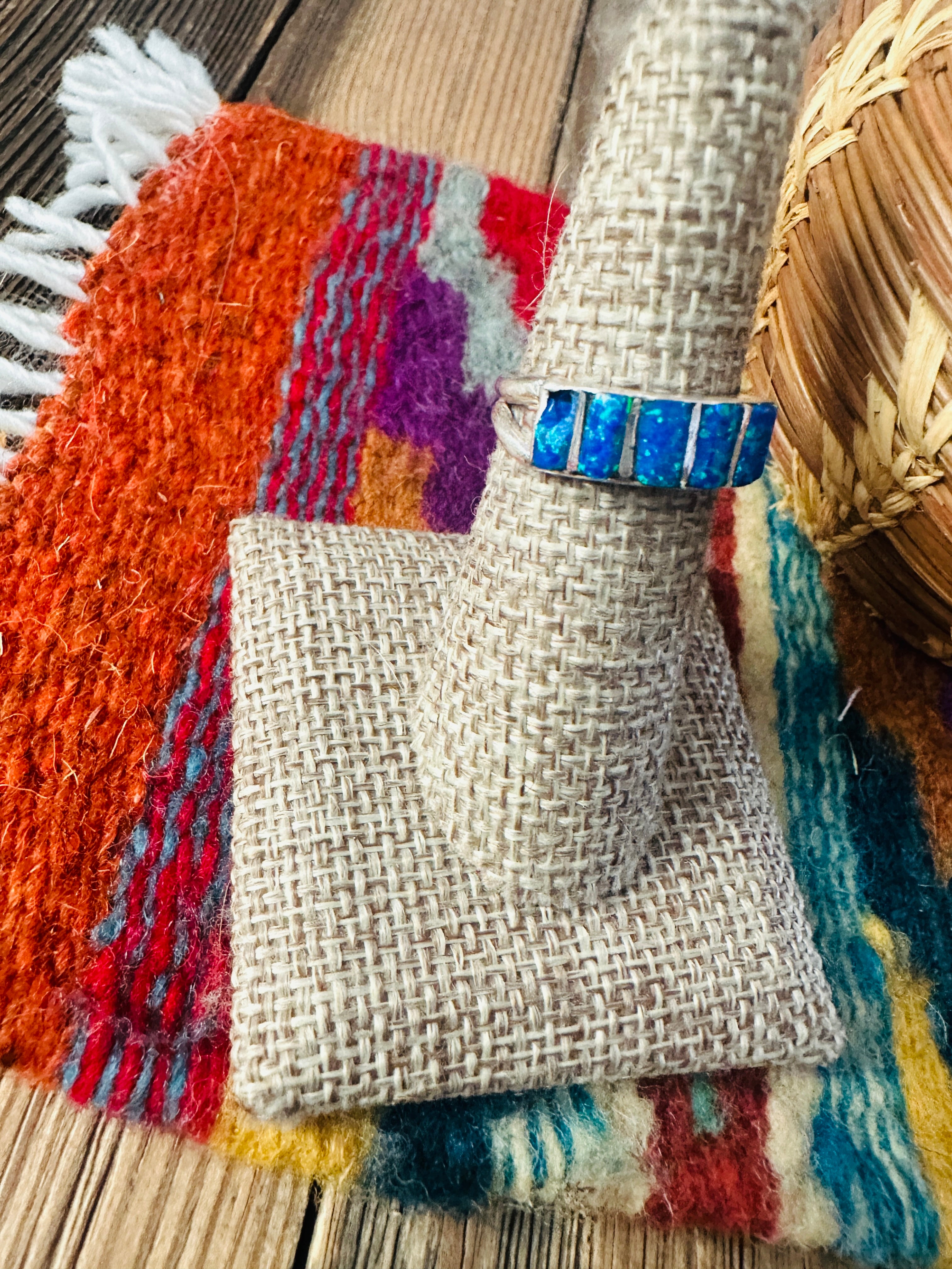 Handcrafted Sterling Silver & Blue Opal Inlay Ring Size 6.5